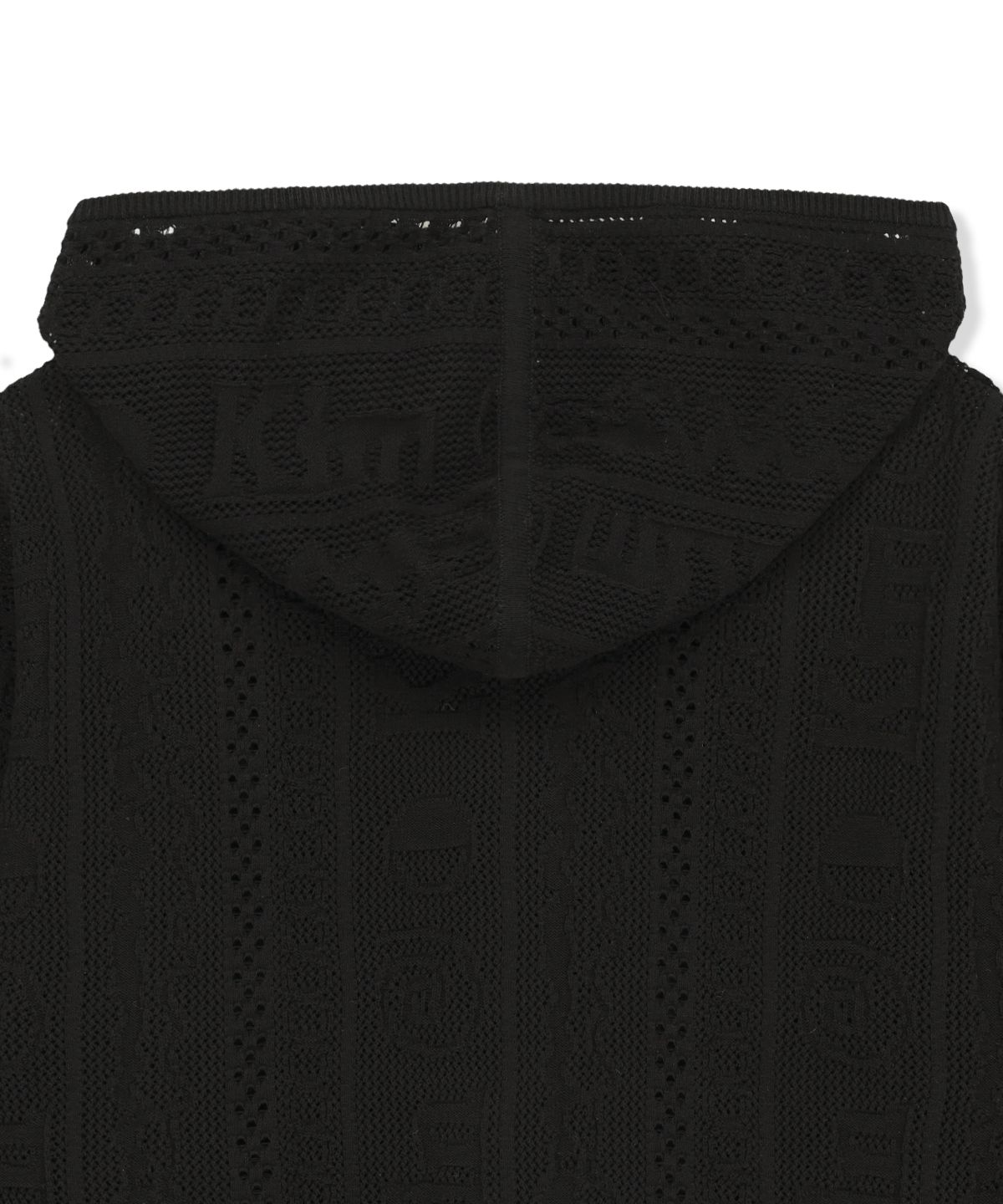 마뗑킴(MATIN KIM) MESH LOGO KNIT HOODY ZIP UP IN BLACK