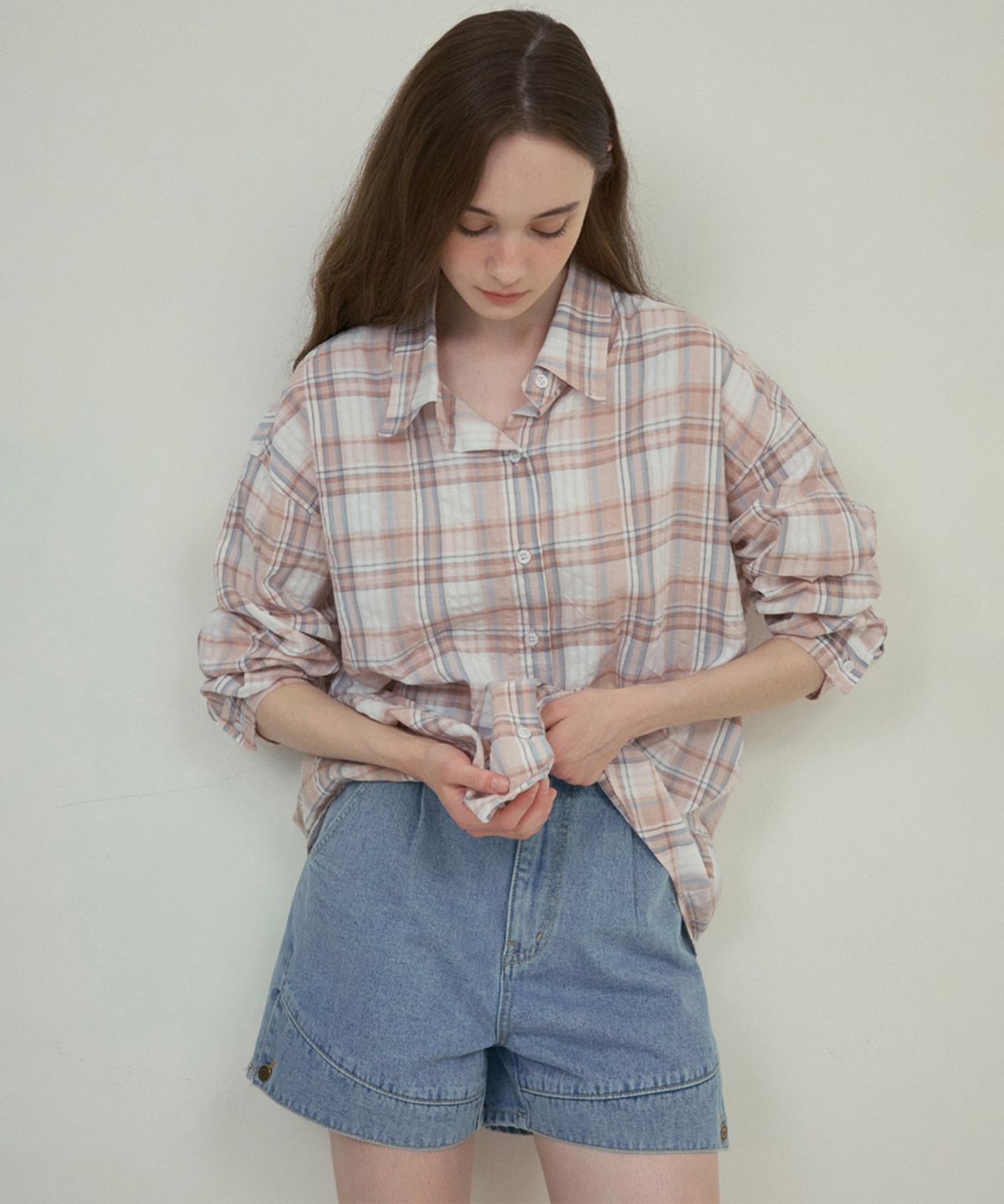 아우어노스텔지아(OURNOSTALGIA) Work denim shorts_Light blue(O25-PT05)
