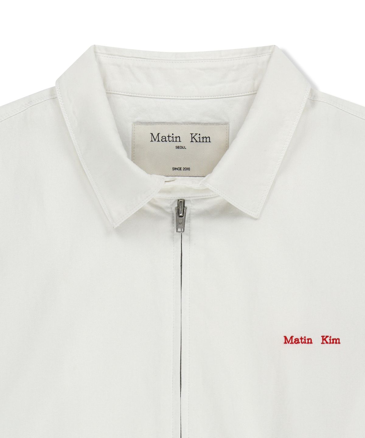 마뗑킴(MATIN KIM) SMALL LOGO COTTON ZIP UP JUMPER IN WHITE