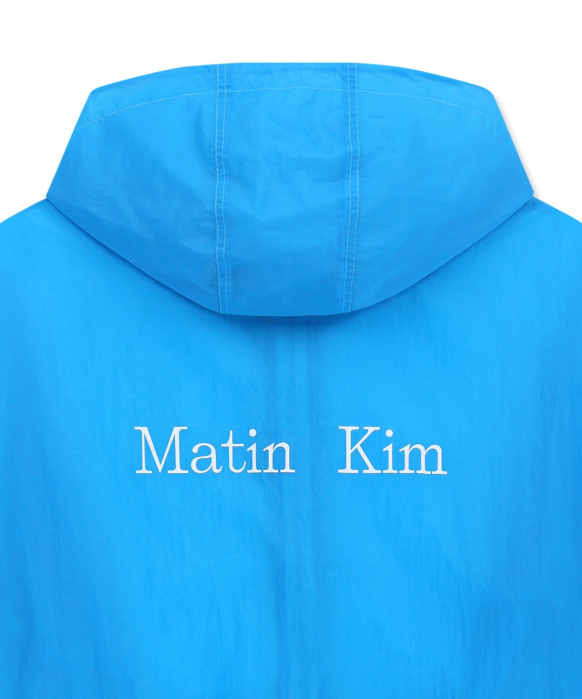 마뗑킴(MATIN KIM) BACK LOGO HOODY WINDBREAKER FOR MEN IN BLUE