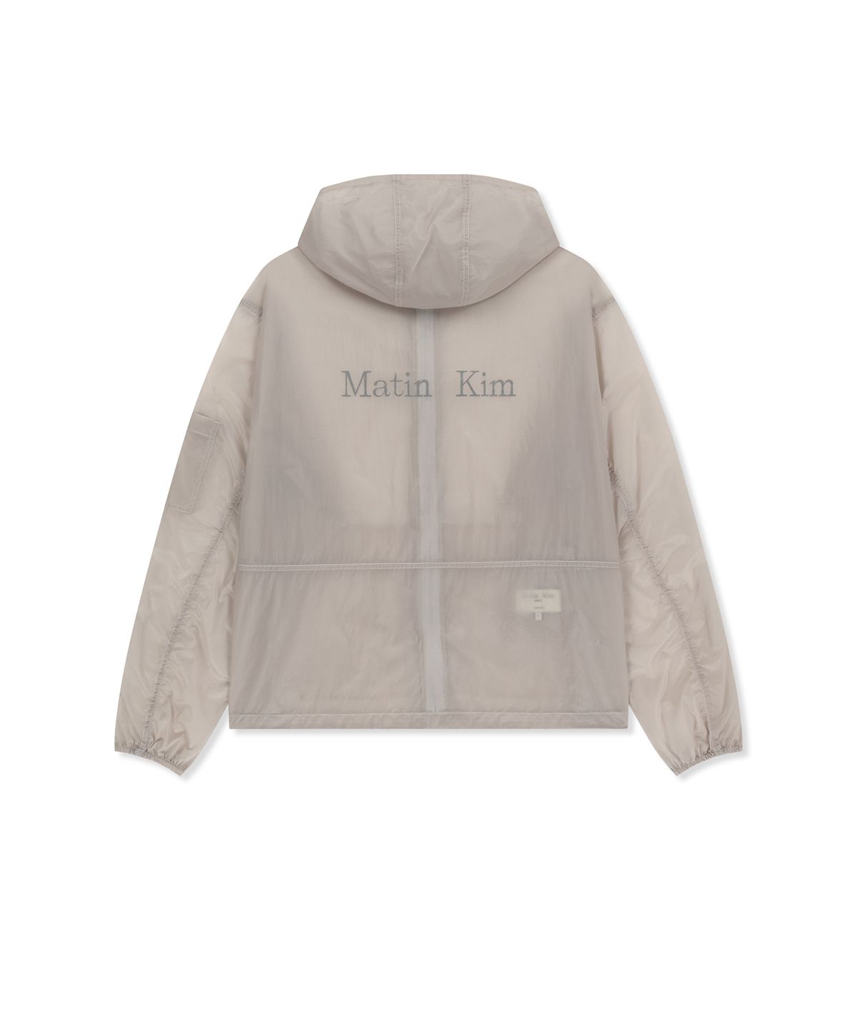 마뗑킴(MATIN KIM) BACK LOGO HOODY WINDBREAKER FOR MEN IN LIGHT GREY