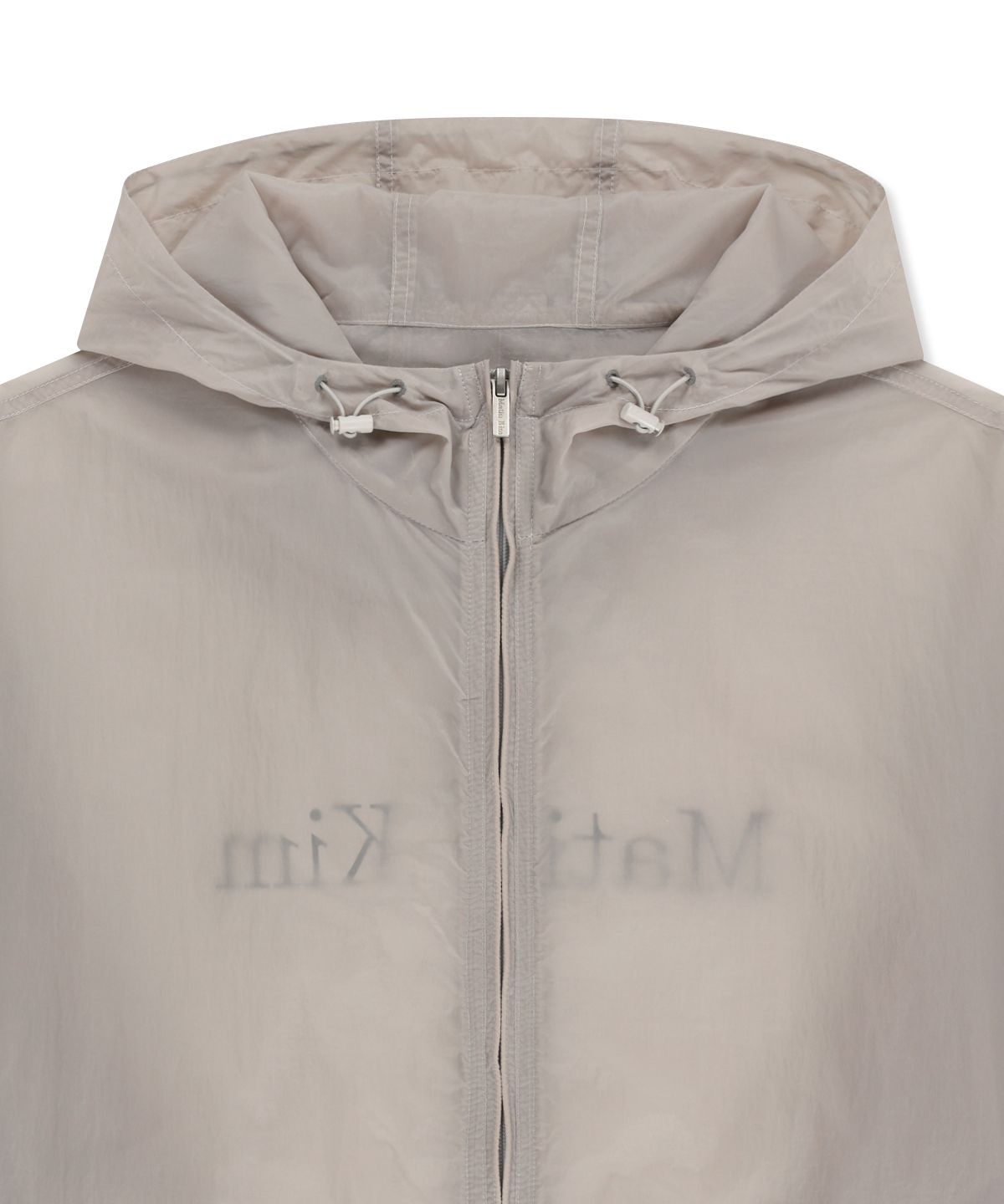 마뗑킴(MATIN KIM) BACK LOGO HOODY WINDBREAKER FOR MEN IN LIGHT GREY