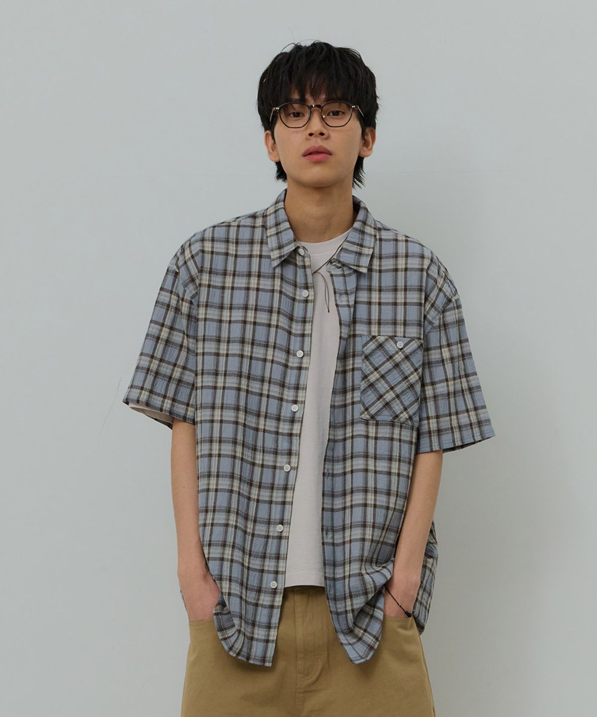 데시레드(DESIRED) 체크 반팔 셔츠-FBSK5501D0D