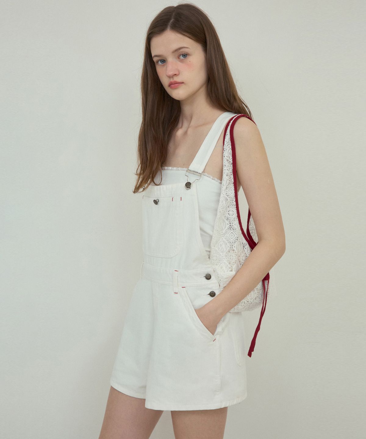 아우어노스텔지아(OURNOSTALGIA) Stitch overall pants_White(OC25-JS01)