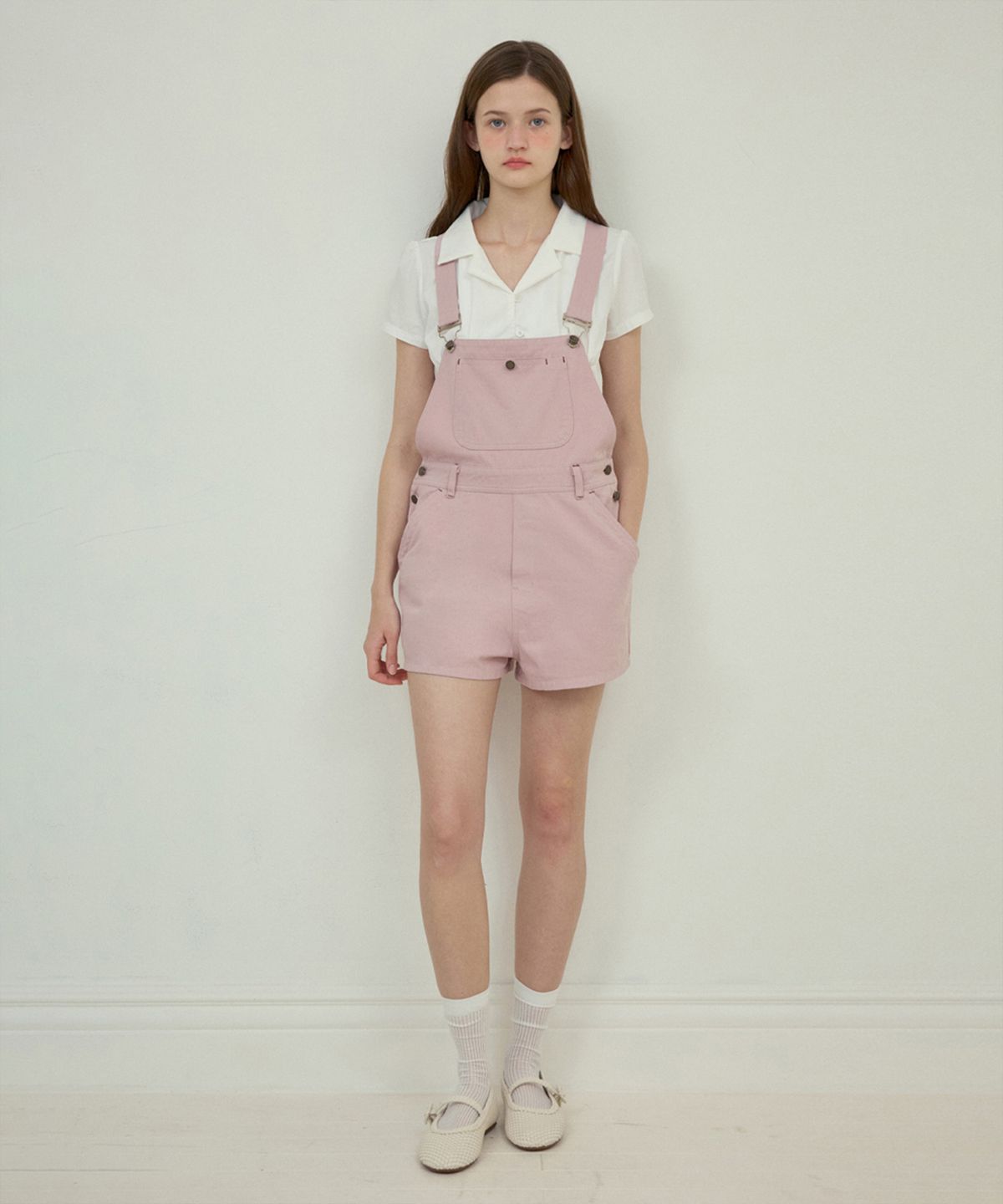 아우어노스텔지아(OURNOSTALGIA) Stitch overall pants_Vintage pink(OC25-JS01)