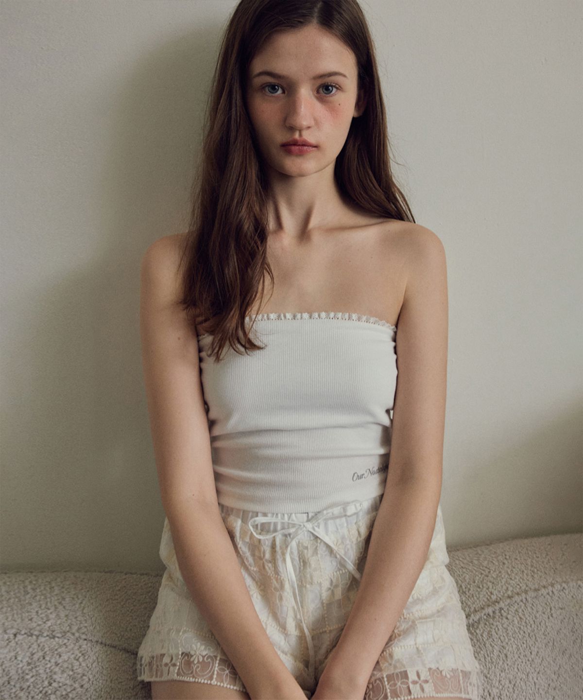아우어노스텔지아(OURNOSTALGIA) Lace tube top_White(O25-TP08)