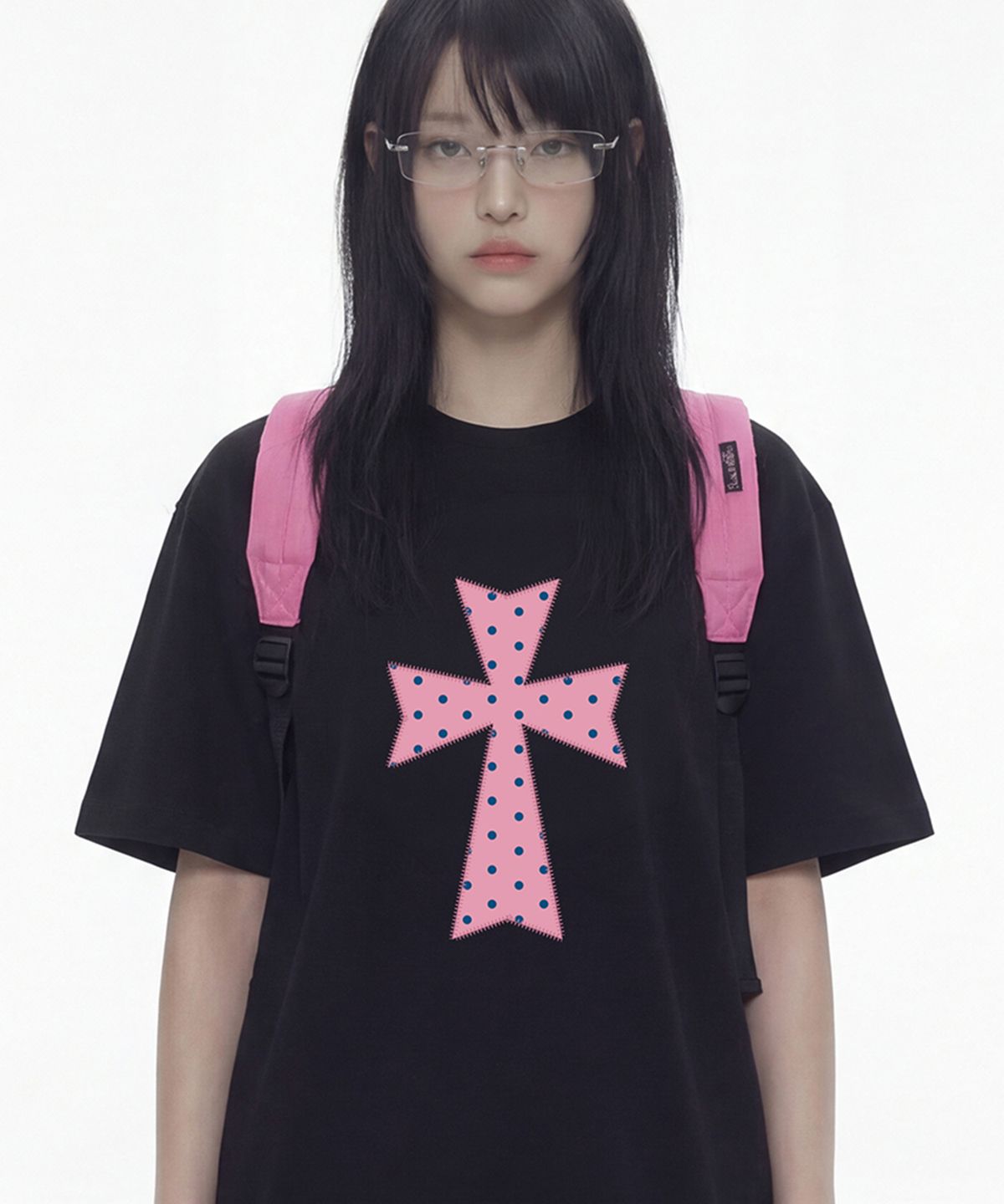 그레이버(GRAVER) [UNISEX]DOT CROSS 반팔티_BLACK/PINK LOGO