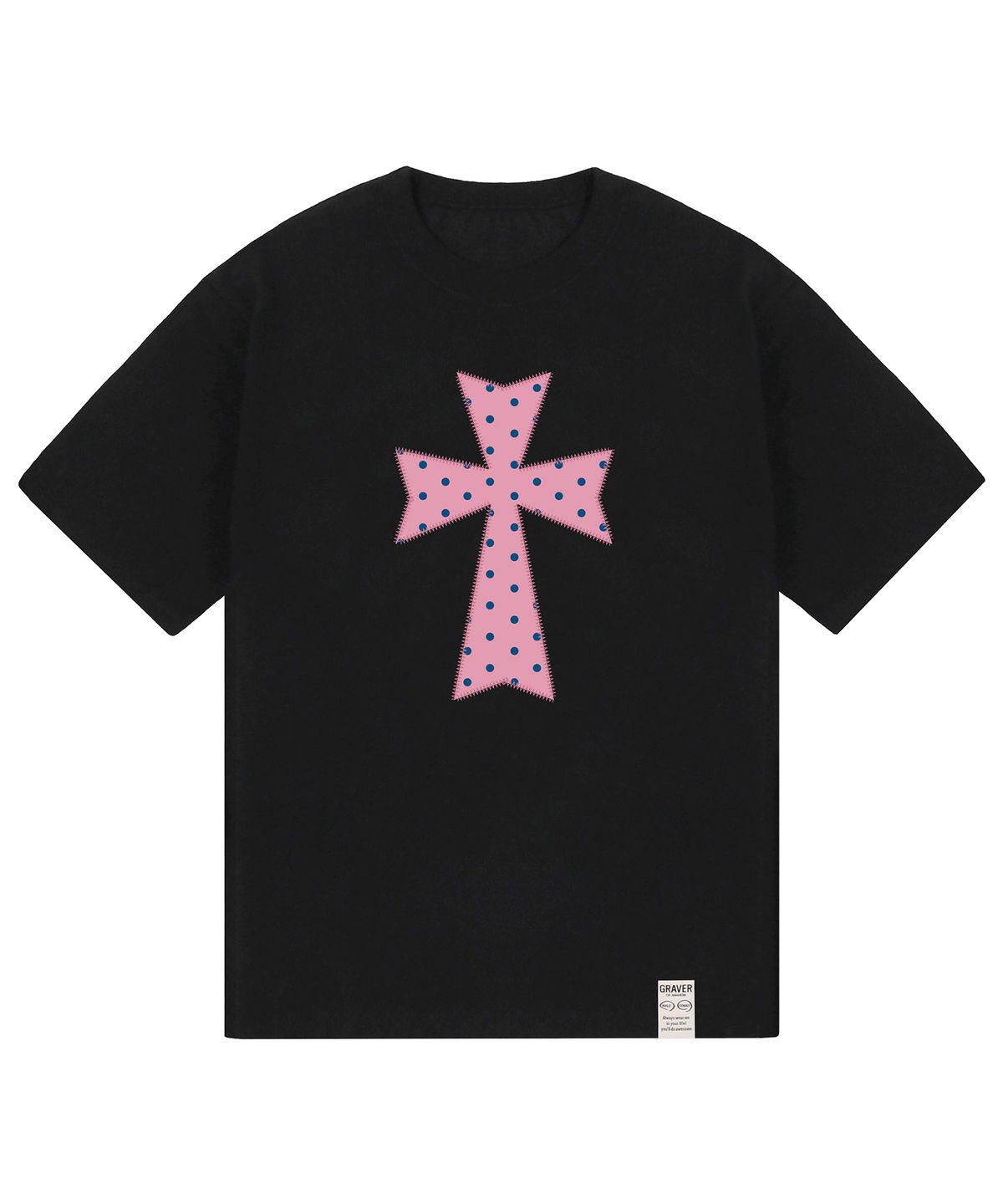 그레이버(GRAVER) [UNISEX]DOT CROSS 반팔티_BLACK/PINK LOGO