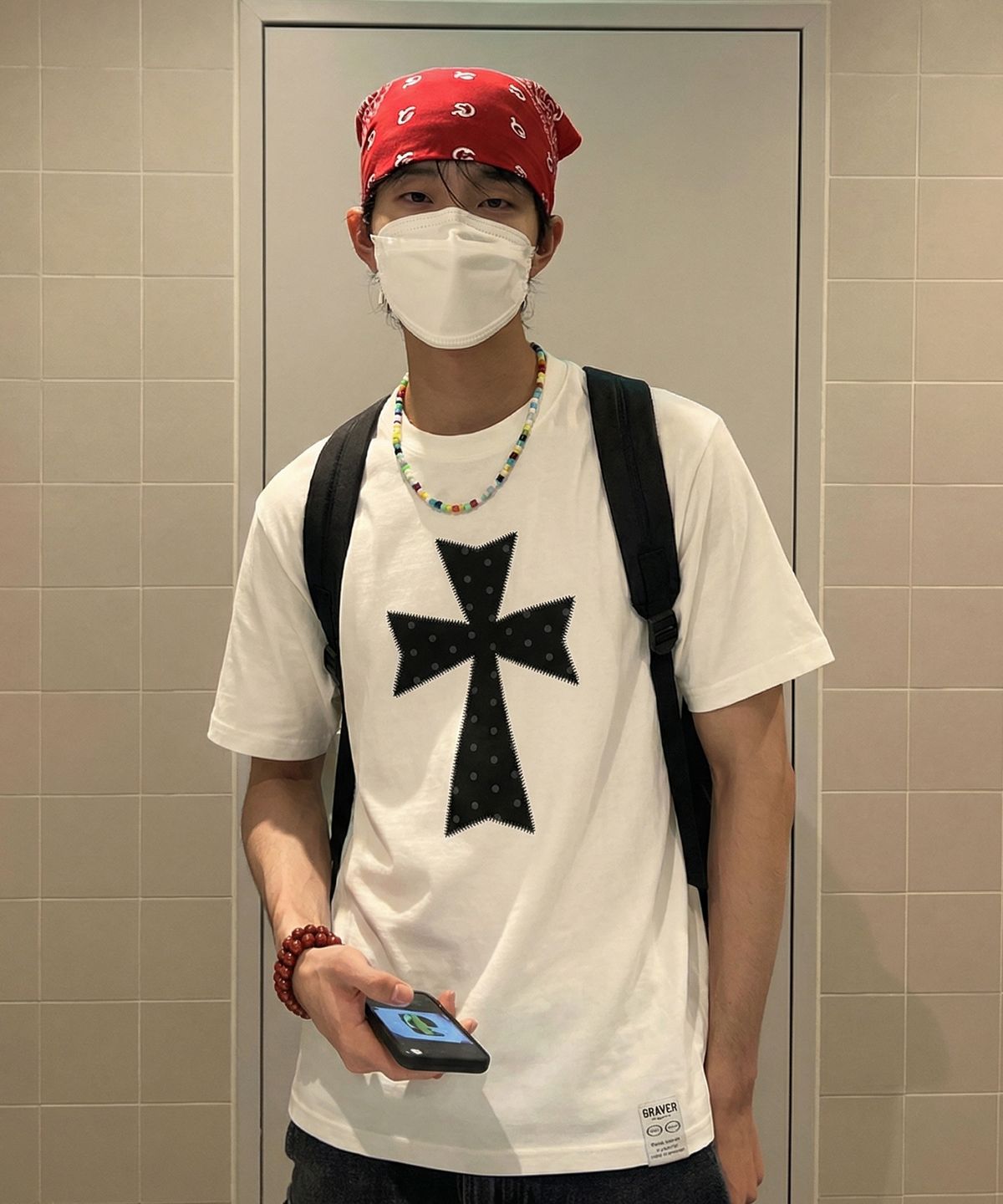 그레이버(GRAVER) [UNISEX]DOT CROSS 반팔티_WHITE/BLACK LOGO