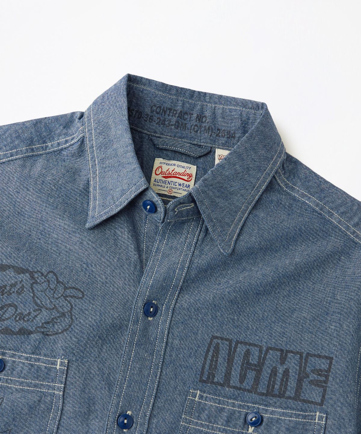 아웃스탠딩(OUTSTANDING) [LOONEY TUNES] USN UTILITY CHAMBRAY HALF SHIRT_L.BLUE