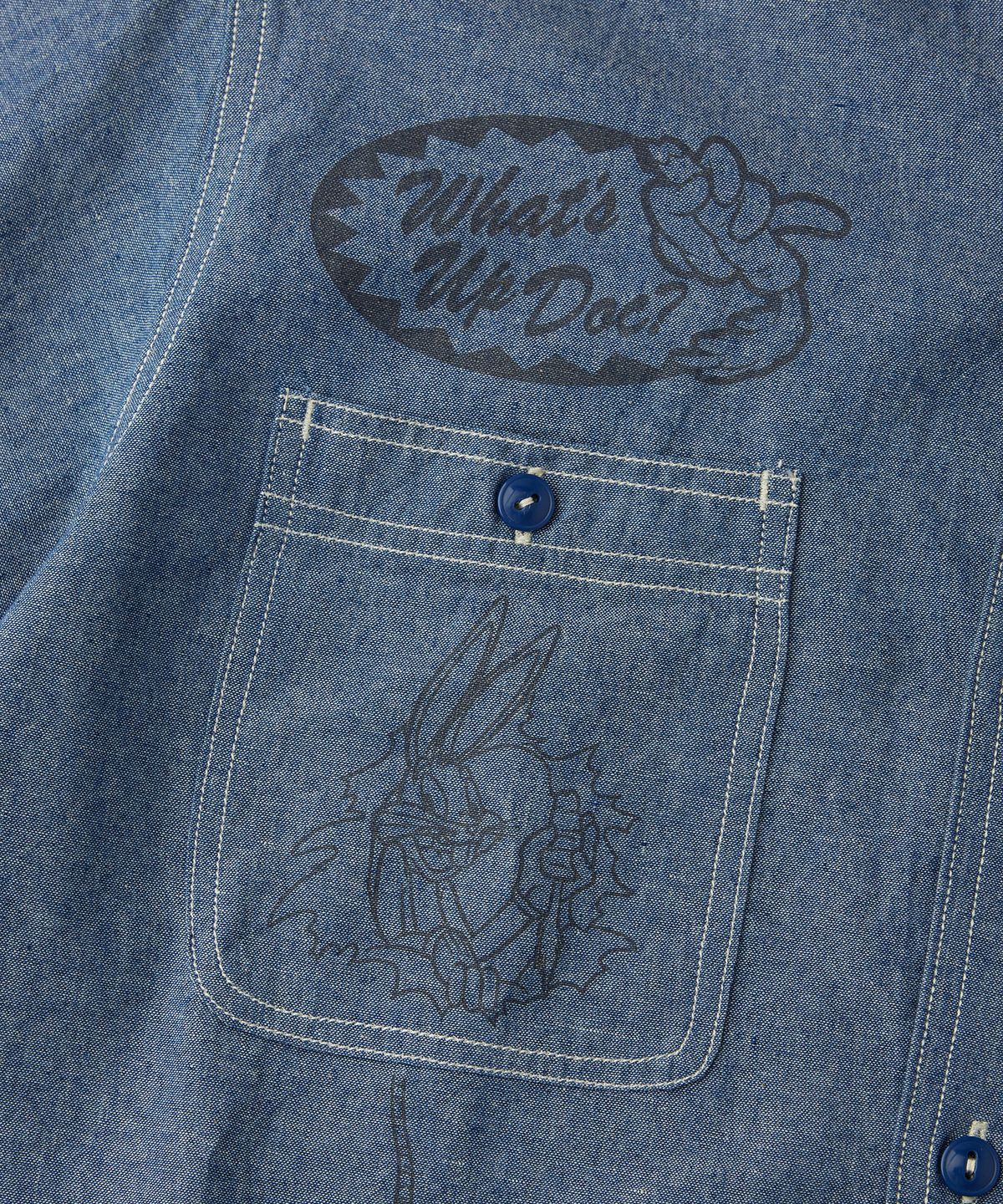 아웃스탠딩(OUTSTANDING) [LOONEY TUNES] USN UTILITY CHAMBRAY HALF SHIRT_L.BLUE
