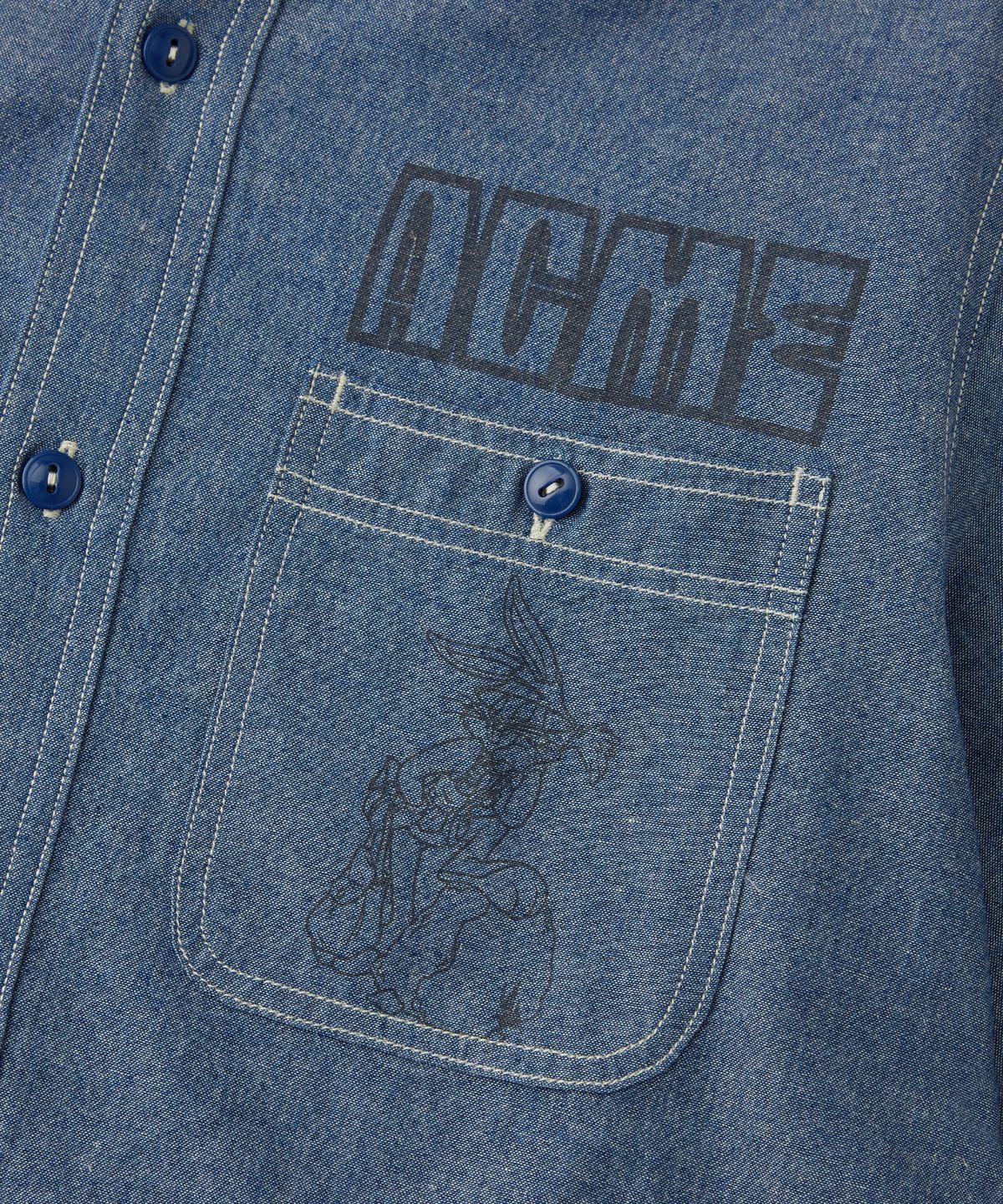 아웃스탠딩(OUTSTANDING) [LOONEY TUNES] USN UTILITY CHAMBRAY HALF SHIRT_L.BLUE