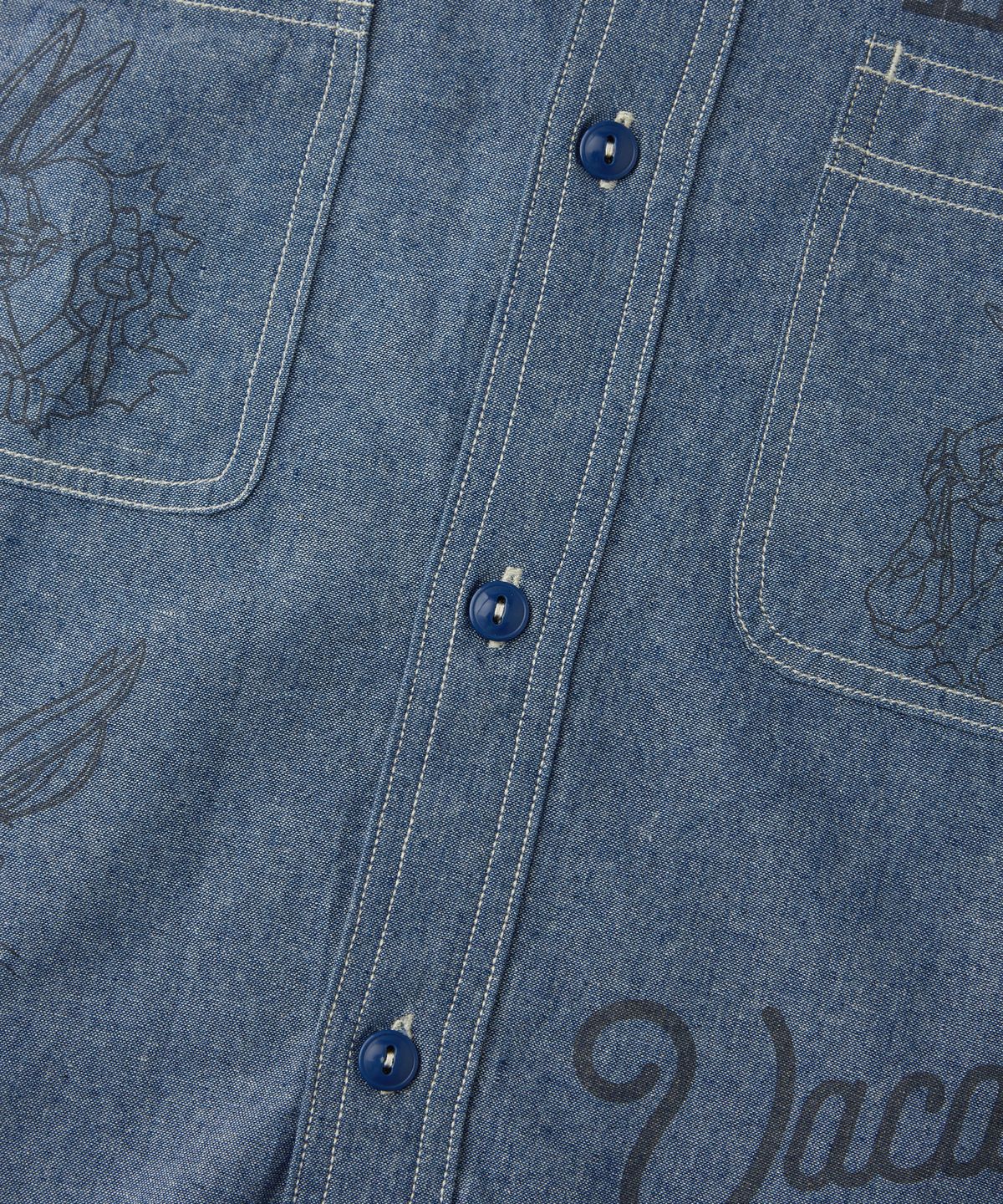 아웃스탠딩(OUTSTANDING) [LOONEY TUNES] USN UTILITY CHAMBRAY HALF SHIRT_L.BLUE