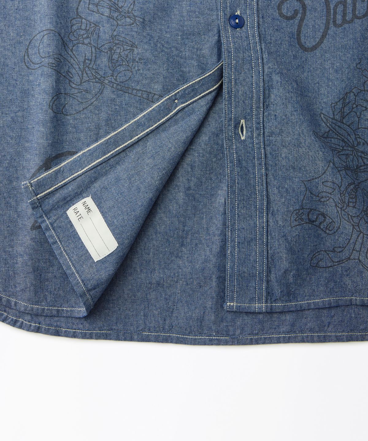 아웃스탠딩(OUTSTANDING) [LOONEY TUNES] USN UTILITY CHAMBRAY HALF SHIRT_L.BLUE