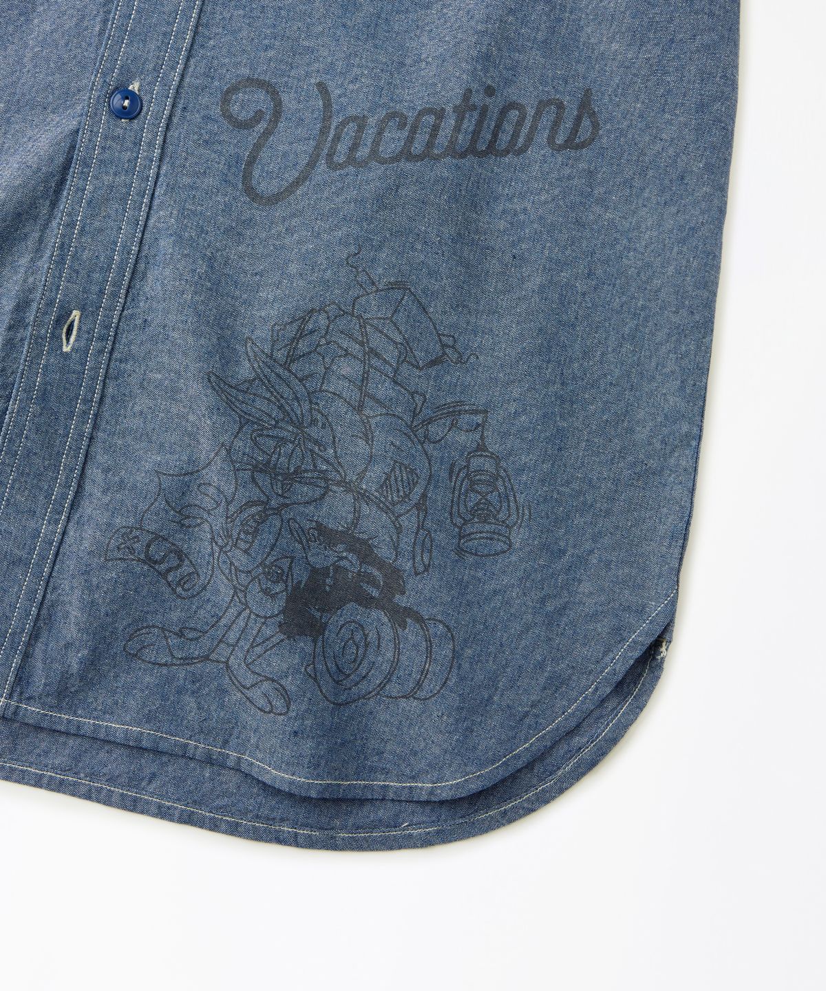 아웃스탠딩(OUTSTANDING) [LOONEY TUNES] USN UTILITY CHAMBRAY HALF SHIRT_L.BLUE
