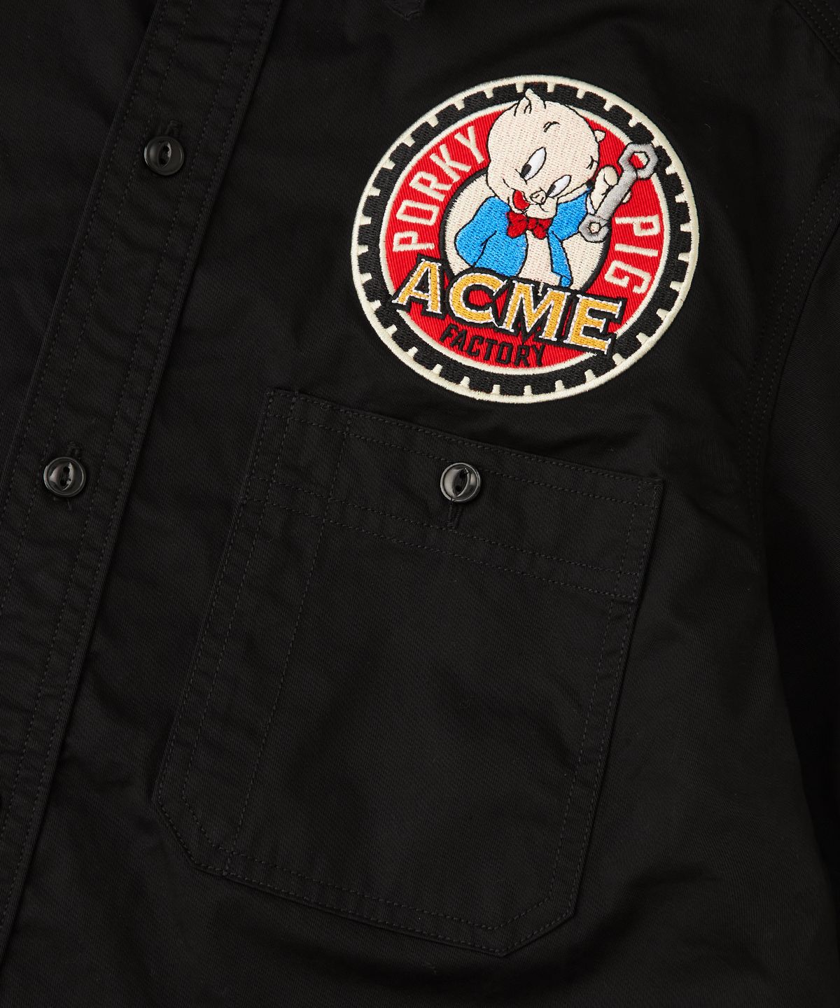 아웃스탠딩(OUTSTANDING) [LOONEY TUNES] TRIPLE STITCH MECHANIC HALF SHIRT_BLACK