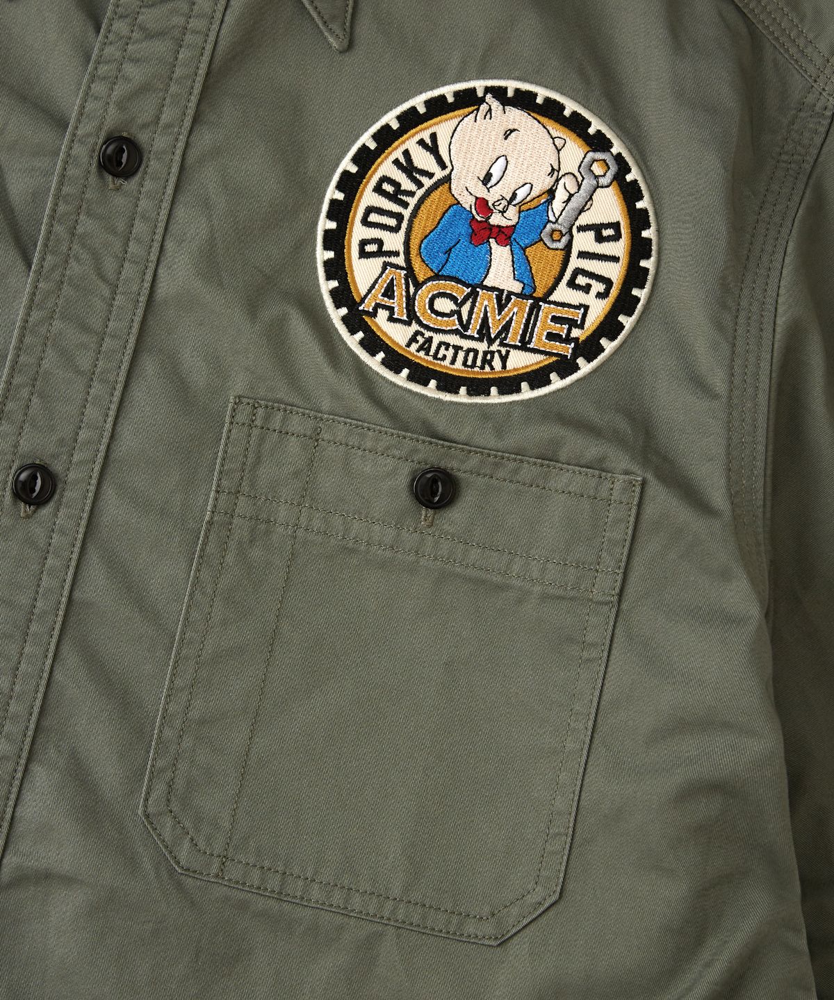 아웃스탠딩(OUTSTANDING) [LOONEY TUNES] TRIPLE STITCH MECHANIC HALF SHIRT_CHARCOAL