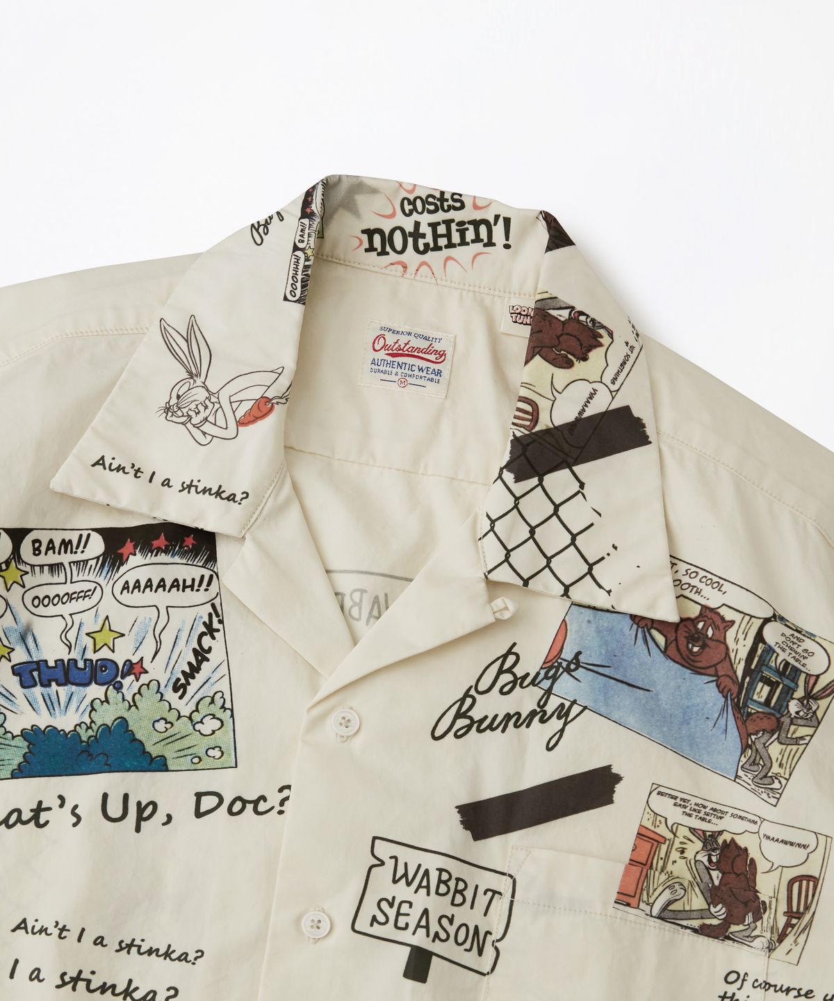 아웃스탠딩(OUTSTANDING) [LOONEY TUNES] GRAPHIC OPEN COLLAR HALF SHIRT_IVORY
