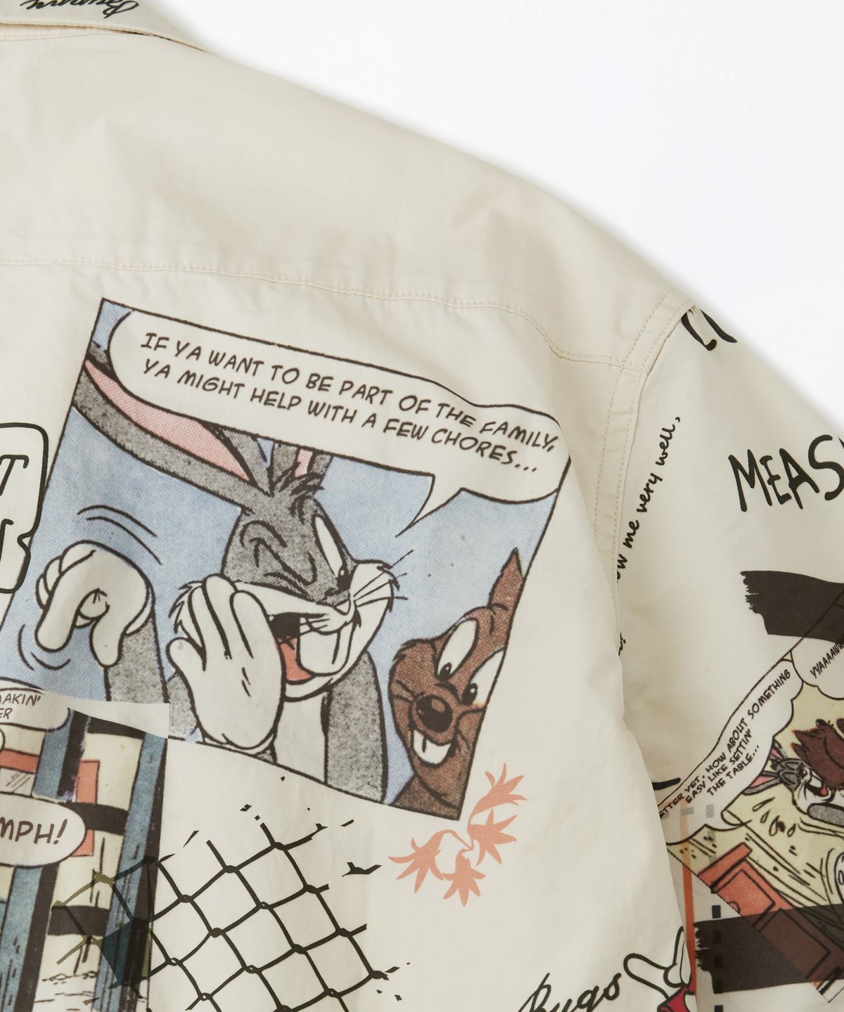 아웃스탠딩(OUTSTANDING) [LOONEY TUNES] GRAPHIC OPEN COLLAR HALF SHIRT_IVORY