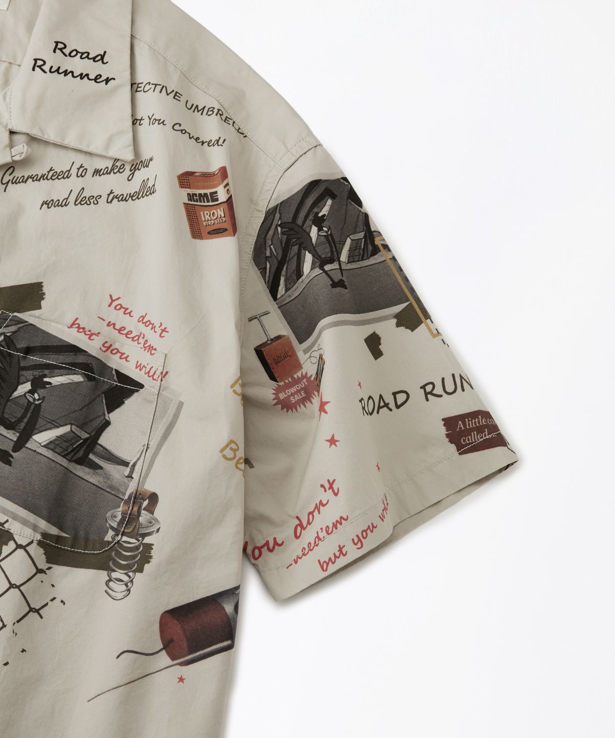 아웃스탠딩(OUTSTANDING) [LOONEY TUNES] GRAPHIC OPEN COLLAR HALF SHIRT_GRAY