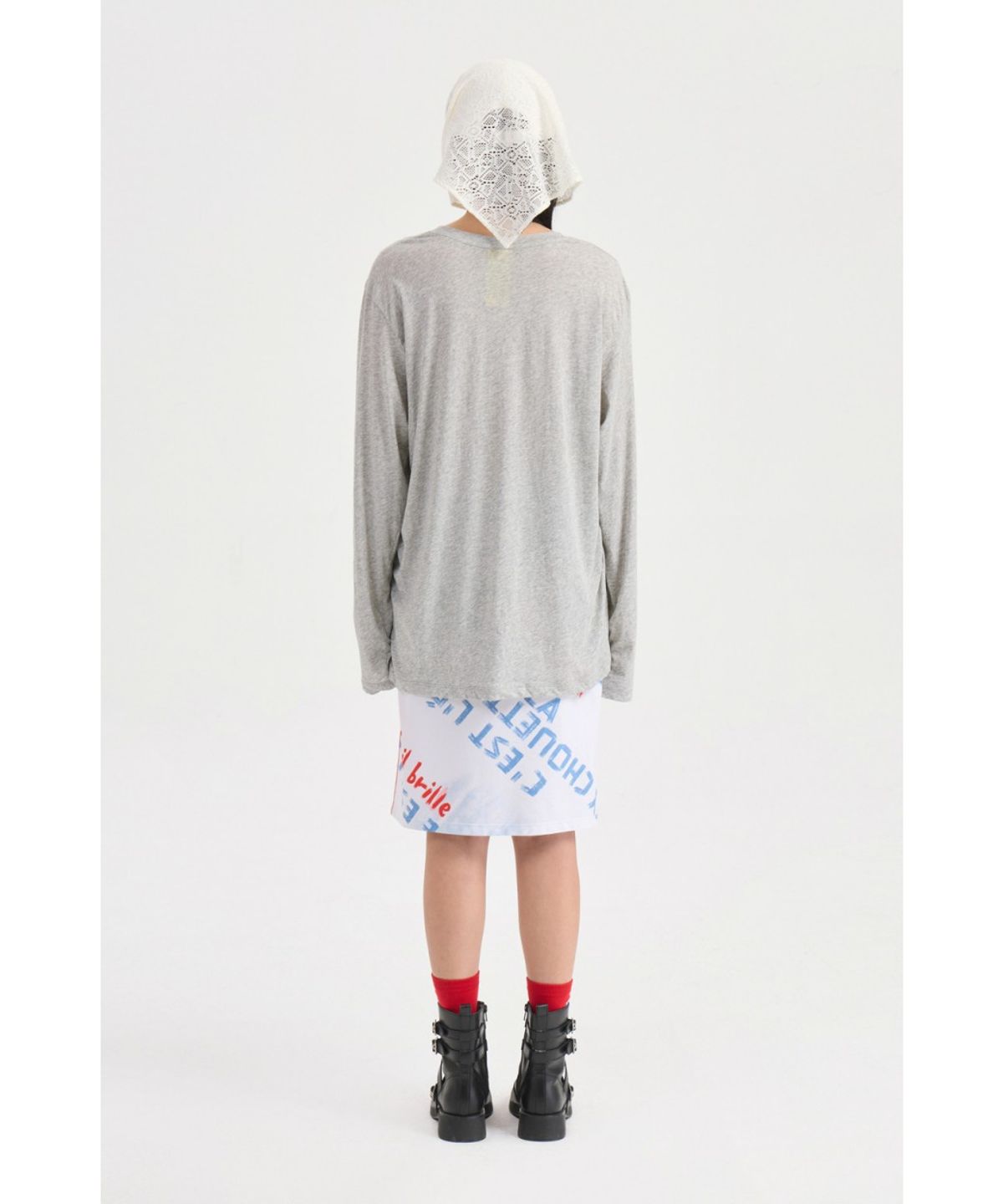 럭키슈에뜨(LUCKY CHOUETTE) U Neck Loose Fit Long Sleeve T-shirt (melange grey) LFTAX25465GYM