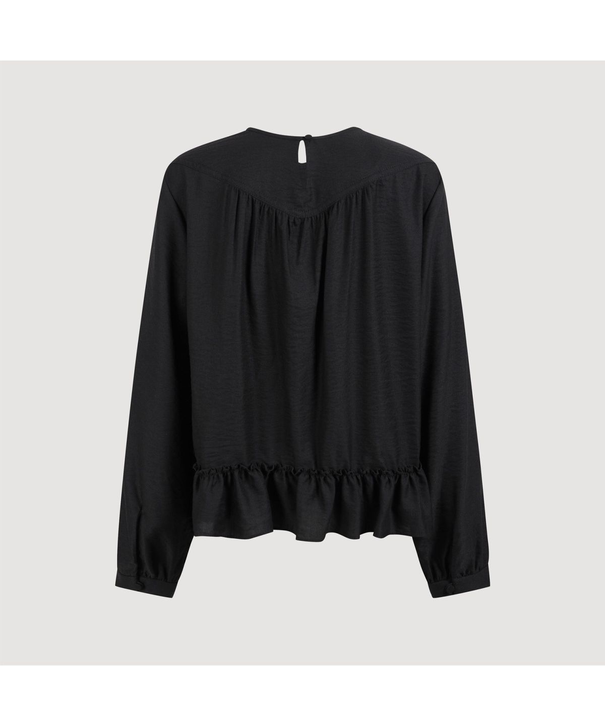 럭키슈에뜨(LUCKY CHOUETTE) Ribbon Point Collarless Blouse (black) LFSAW25250BKX