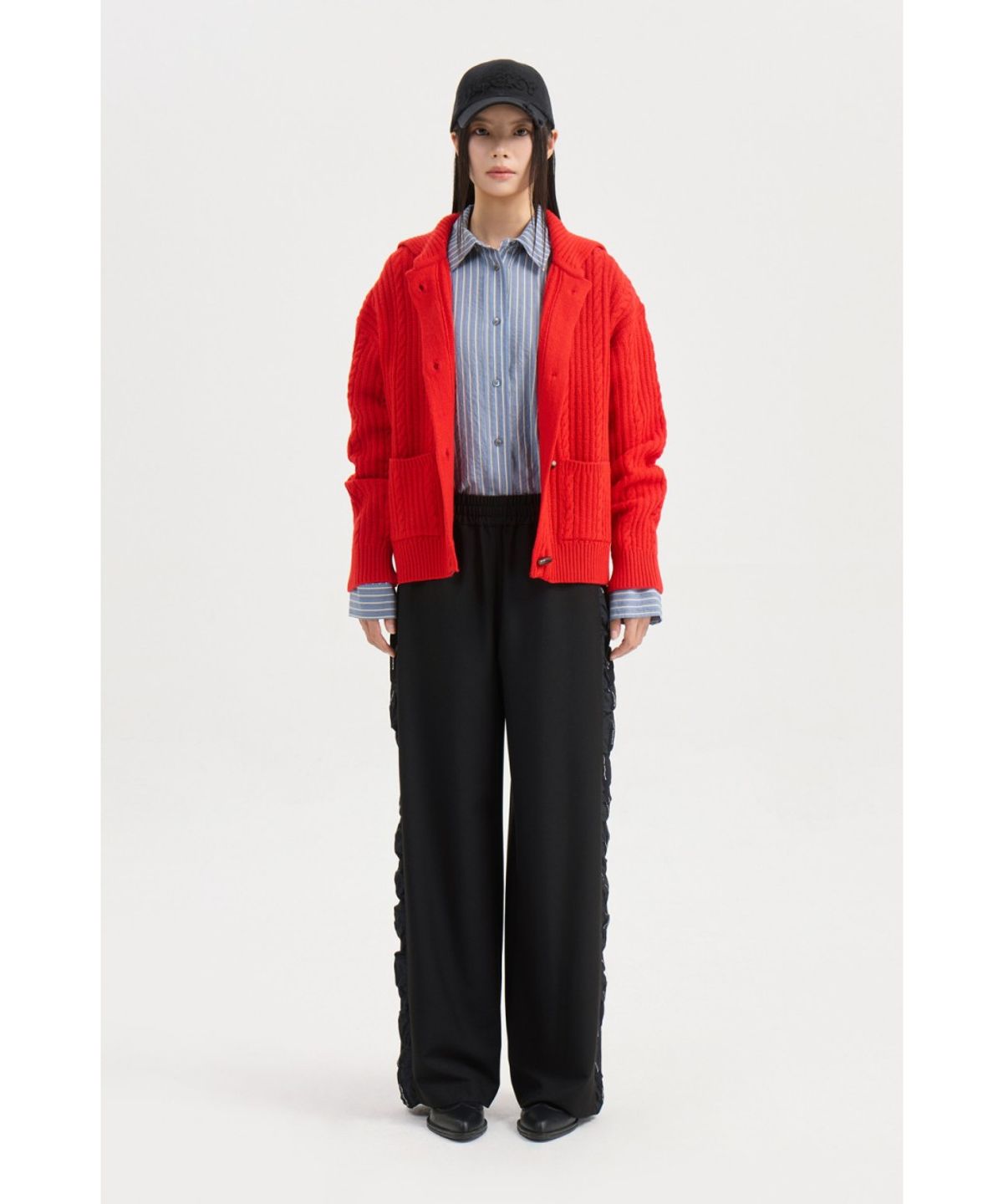 럭키슈에뜨(LUCKY CHOUETTE) Entry Cable Knit Cardigan (red) LFWCW25200REX