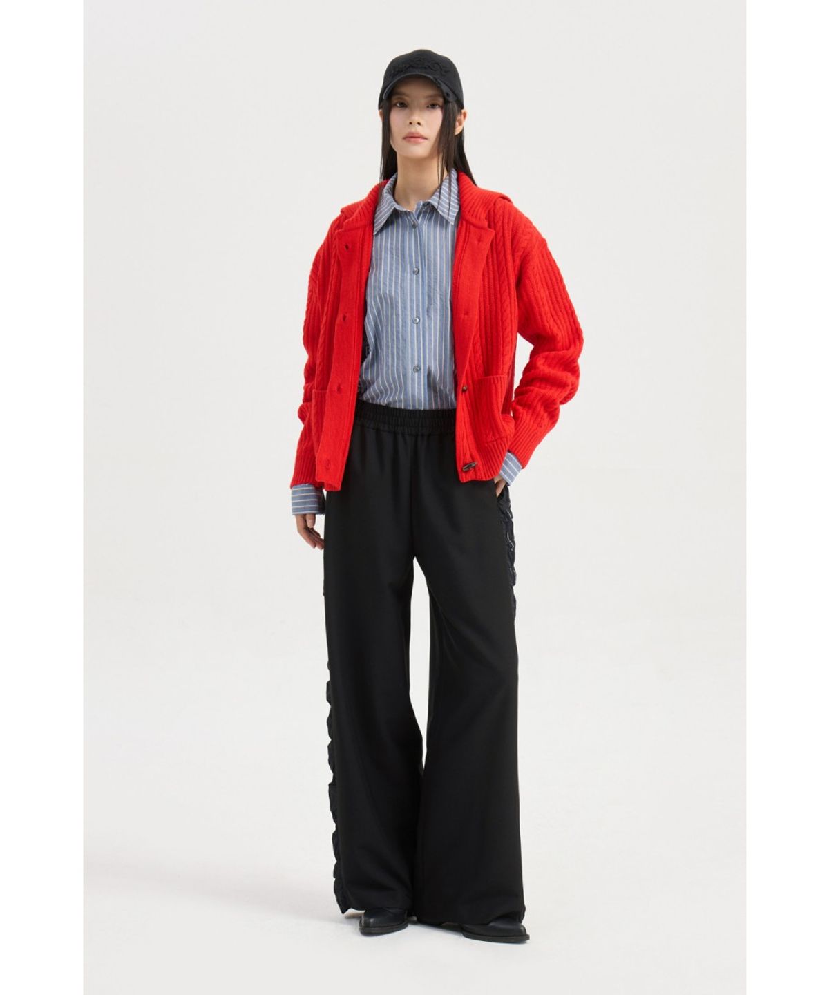 럭키슈에뜨(LUCKY CHOUETTE) Entry Cable Knit Cardigan (red) LFWCW25200REX