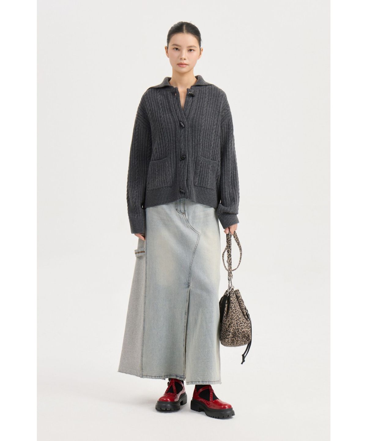 럭키슈에뜨(LUCKY CHOUETTE) Entry Cable Knit Cardigan (melange grey) LFWCW25200GYM