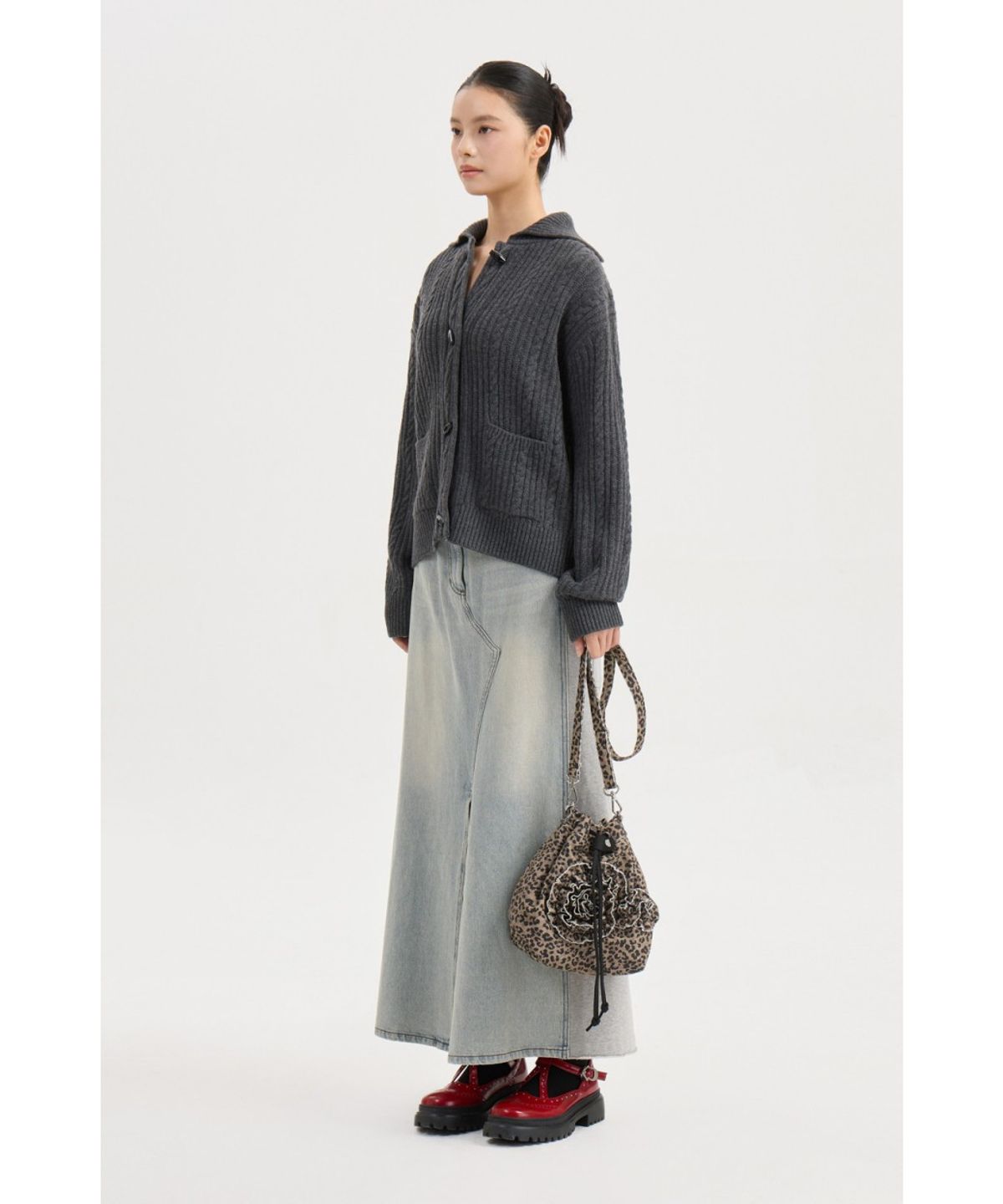 럭키슈에뜨(LUCKY CHOUETTE) Entry Cable Knit Cardigan (melange grey) LFWCW25200GYM