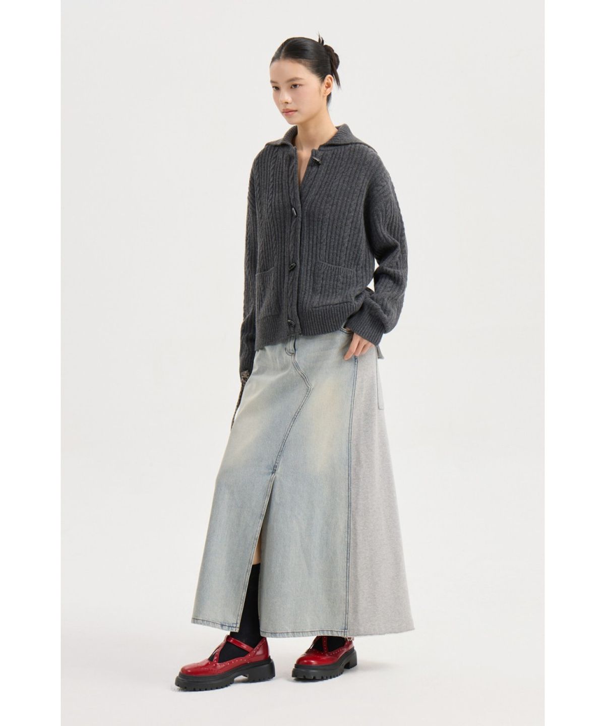 럭키슈에뜨(LUCKY CHOUETTE) Entry Cable Knit Cardigan (melange grey) LFWCW25200GYM