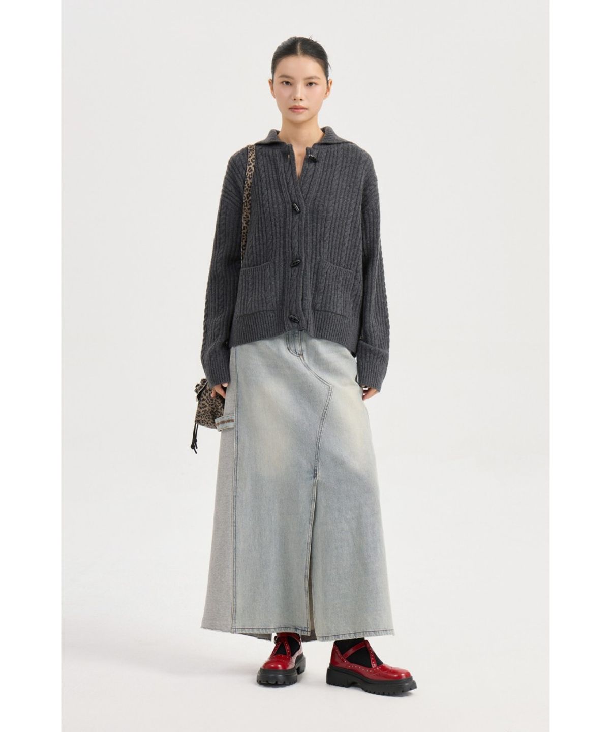 럭키슈에뜨(LUCKY CHOUETTE) Entry Cable Knit Cardigan (melange grey) LFWCW25200GYM