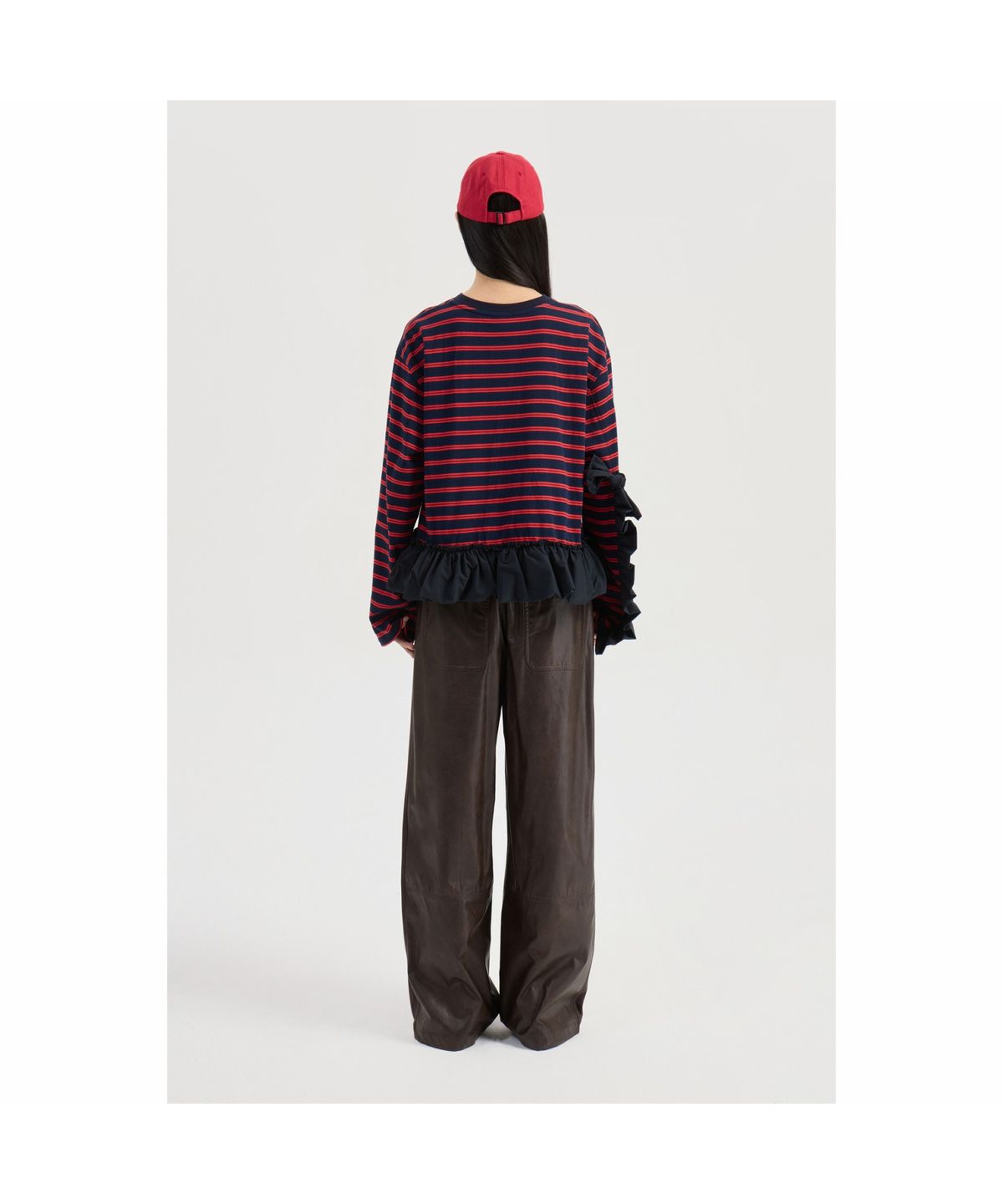 럭키슈에뜨(LUCKY CHOUETTE) Shirring Point Back Banding Fake Leather Pants (brown) LFPNW25210BRX