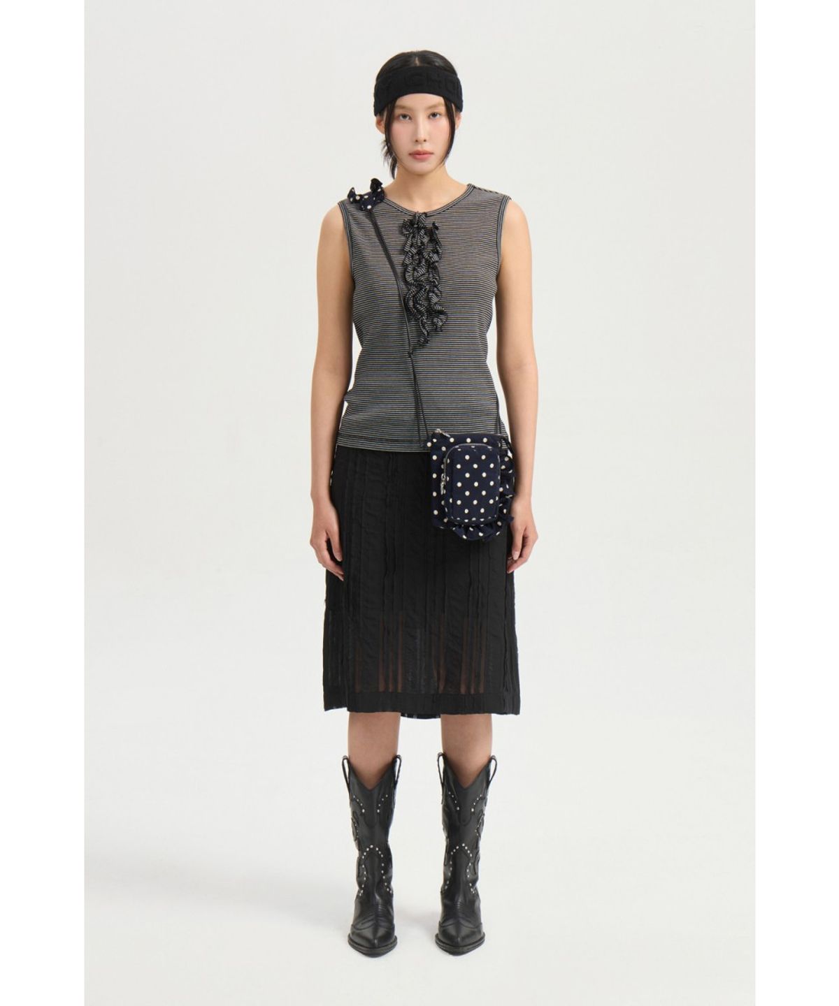 럭키슈에뜨(LUCKY CHOUETTE) Lace Banding Midi Skirt (black) LFKAX25540BKX