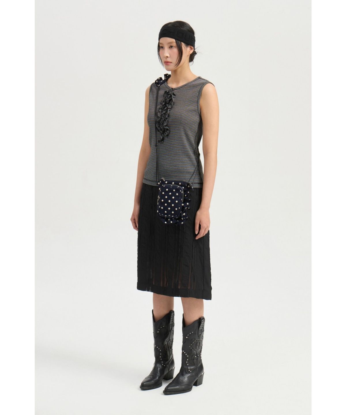 럭키슈에뜨(LUCKY CHOUETTE) Lace Banding Midi Skirt (black) LFKAX25540BKX
