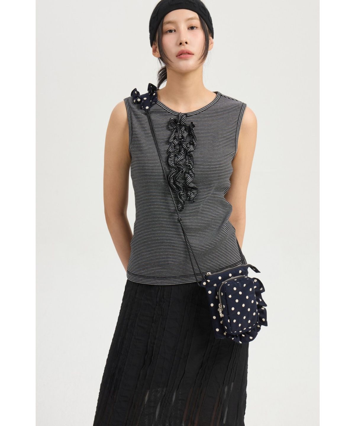 럭키슈에뜨(LUCKY CHOUETTE) Lace Banding Midi Skirt (black) LFKAX25540BKX