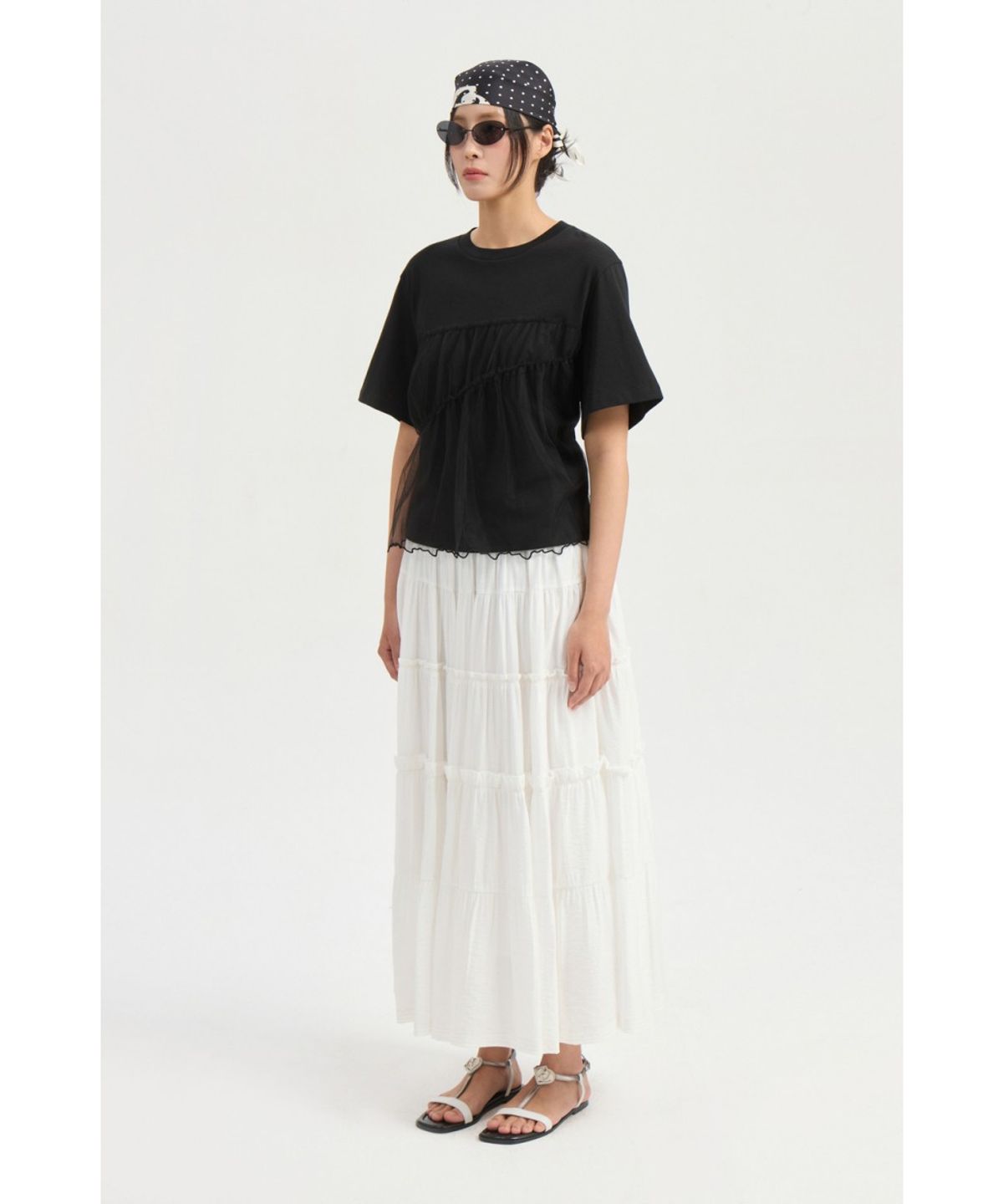 럭키슈에뜨(LUCKY CHOUETTE) [Re-Order] Shirring Back Banding Long Skirt (dark ivory) LFKAX25560IVD