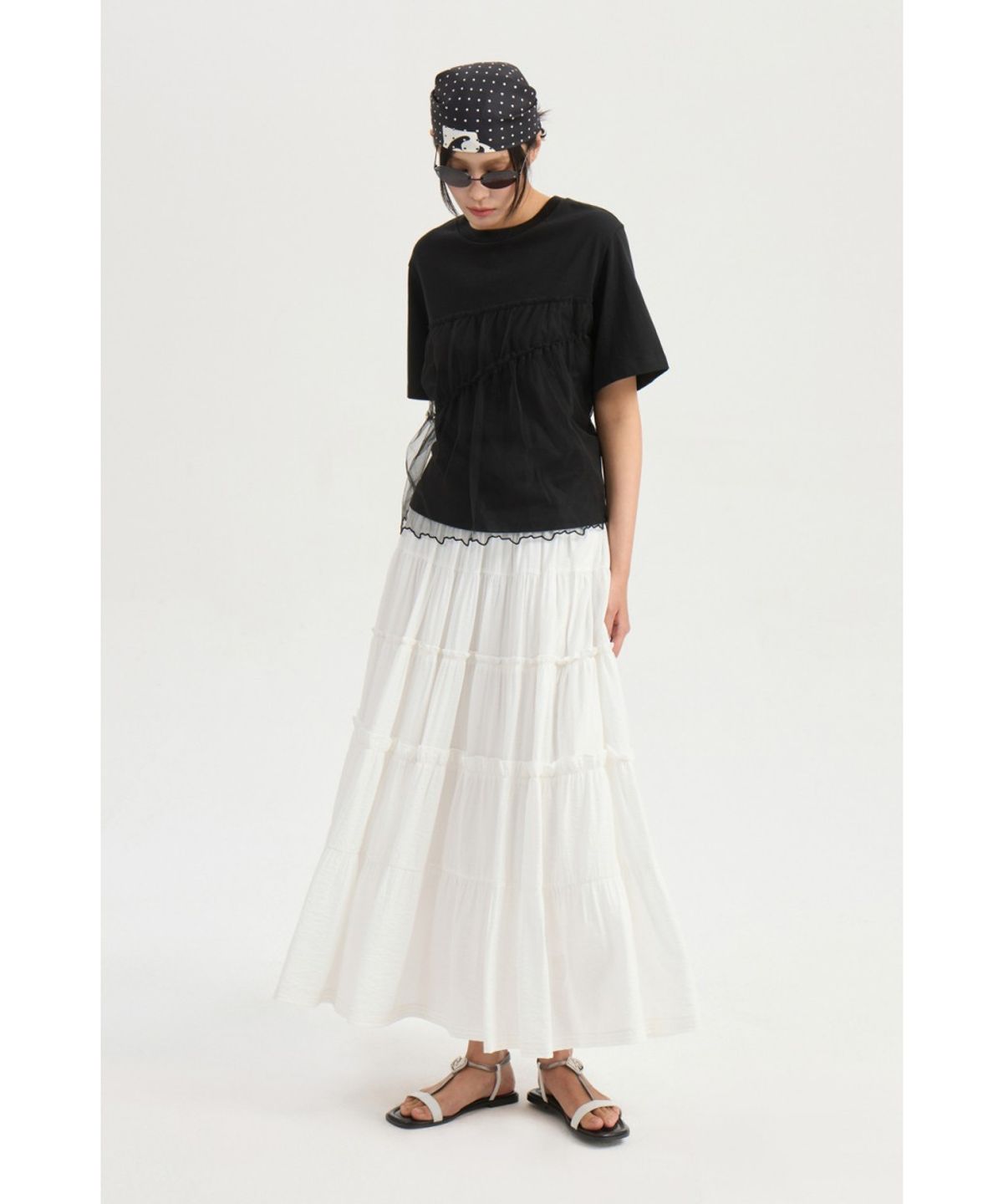 럭키슈에뜨(LUCKY CHOUETTE) [Re-Order] Shirring Back Banding Long Skirt (dark ivory) LFKAX25560IVD