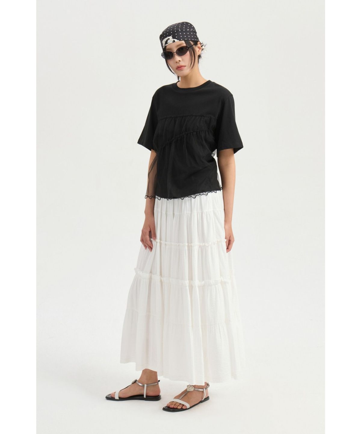 럭키슈에뜨(LUCKY CHOUETTE) [Re-Order] Shirring Back Banding Long Skirt (dark ivory) LFKAX25560IVD