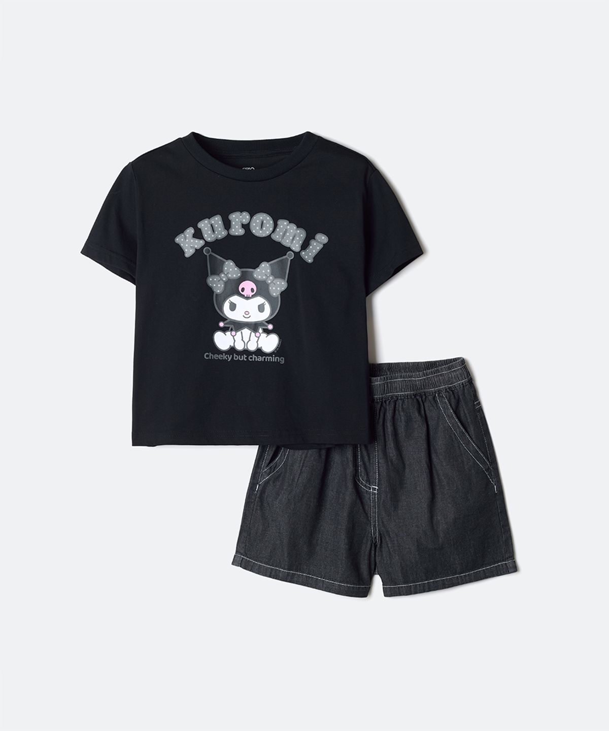 스파오 키즈(SPAO KIDS) [키즈] (산리오캐릭터즈) 반팔 데님 상하세트(BLACK)_SPSMG25KU3