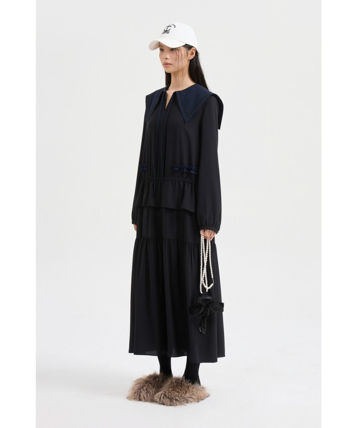 럭키슈에뜨(LUCKY CHOUETTE) Sailor Collar Long Dress (black) LFDAW25270BKX