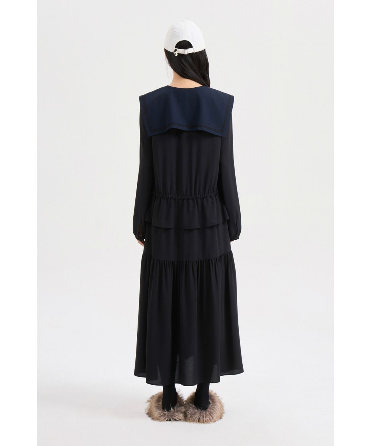 럭키슈에뜨(LUCKY CHOUETTE) Sailor Collar Long Dress (black) LFDAW25270BKX