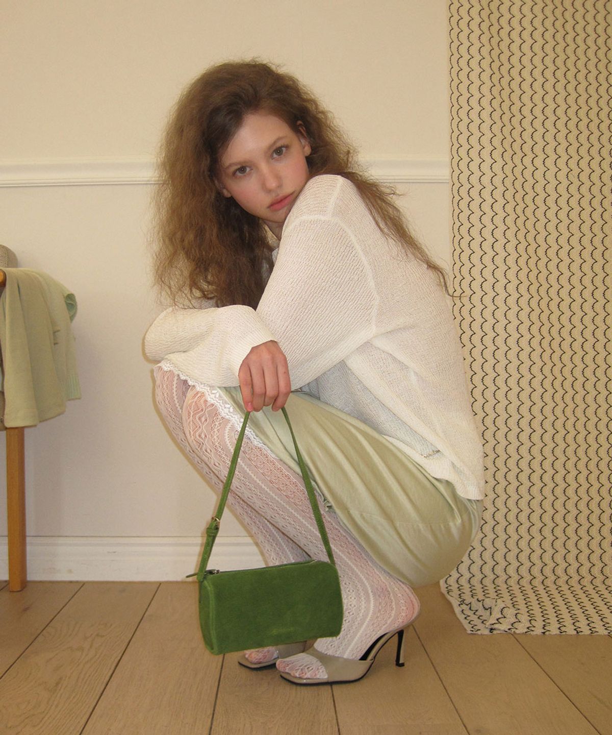 어패럴아카이브(APPAREL ARCHIVE) Easy lace satin midi skirt - Mint
