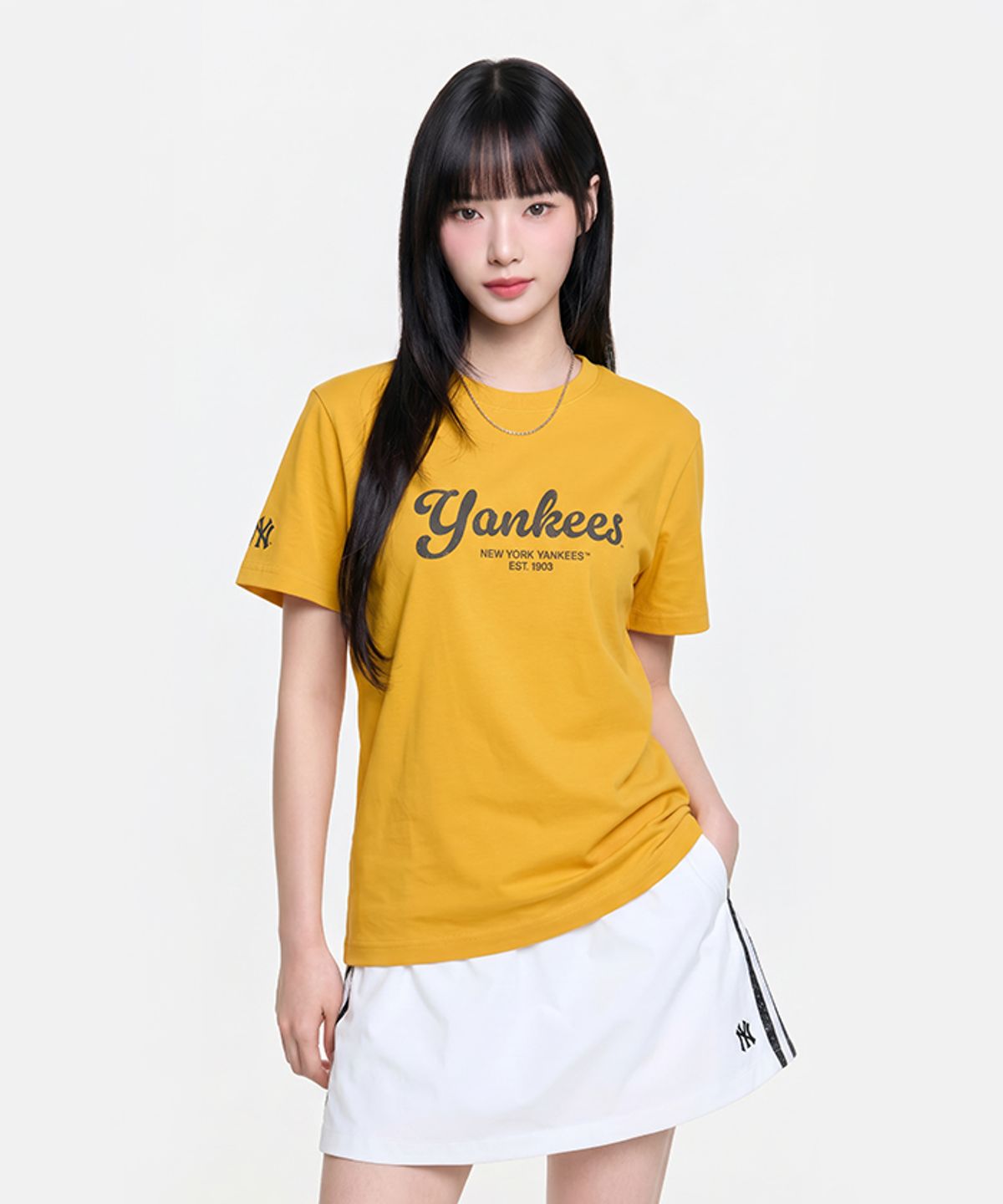 엠엘비(MLB) 빈티지 스포티브 컬시브 레터 반팔 티셔츠 NY (D.Yellow)