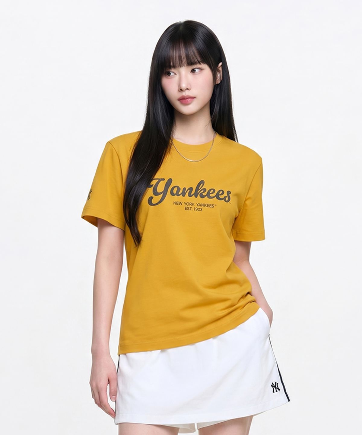 엠엘비(MLB) 빈티지 스포티브 컬시브 레터 반팔 티셔츠 NY (D.Yellow)