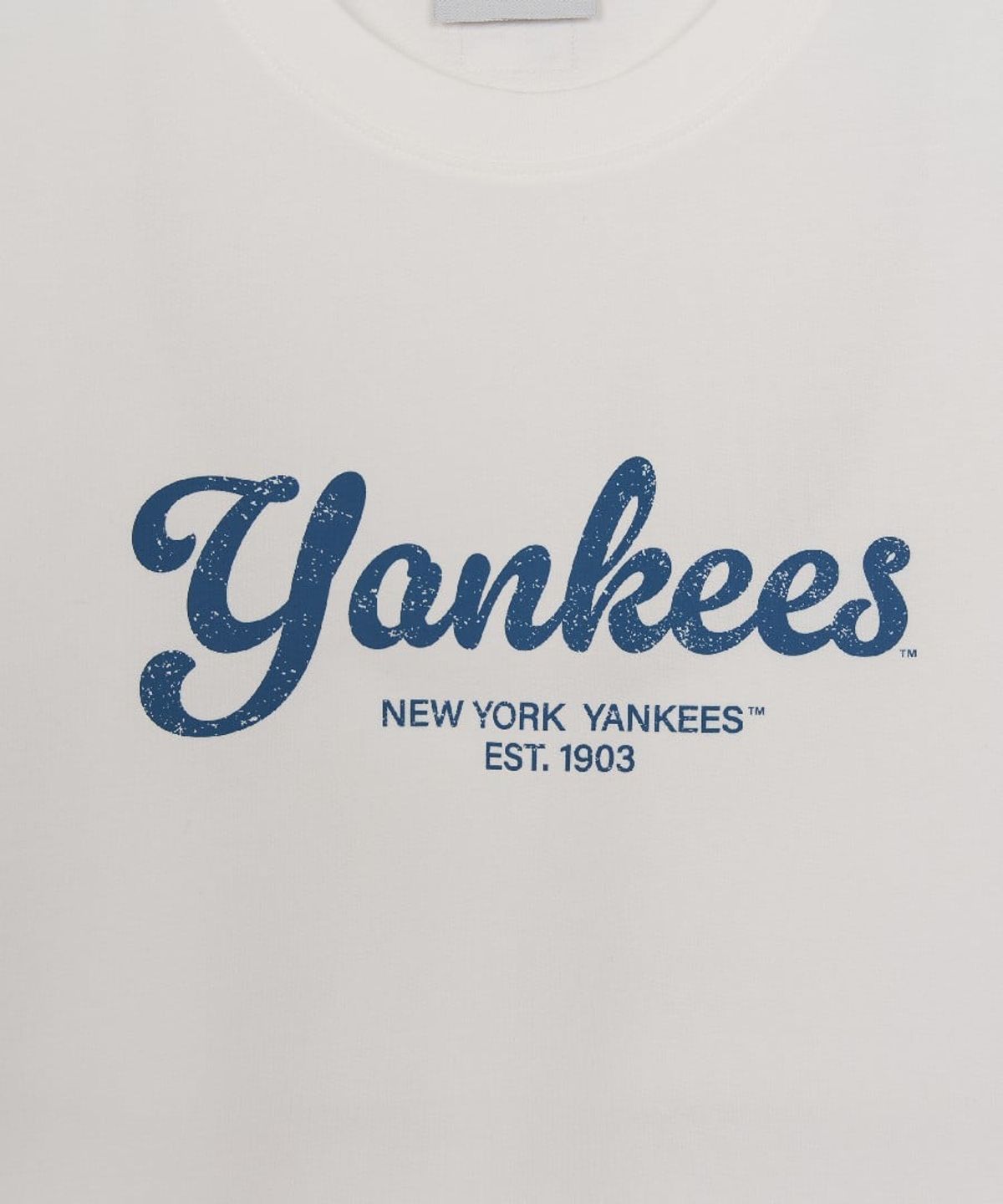 엠엘비(MLB) 빈티지 스포티브 컬시브 레터 반팔 티셔츠 NY (Ivory)