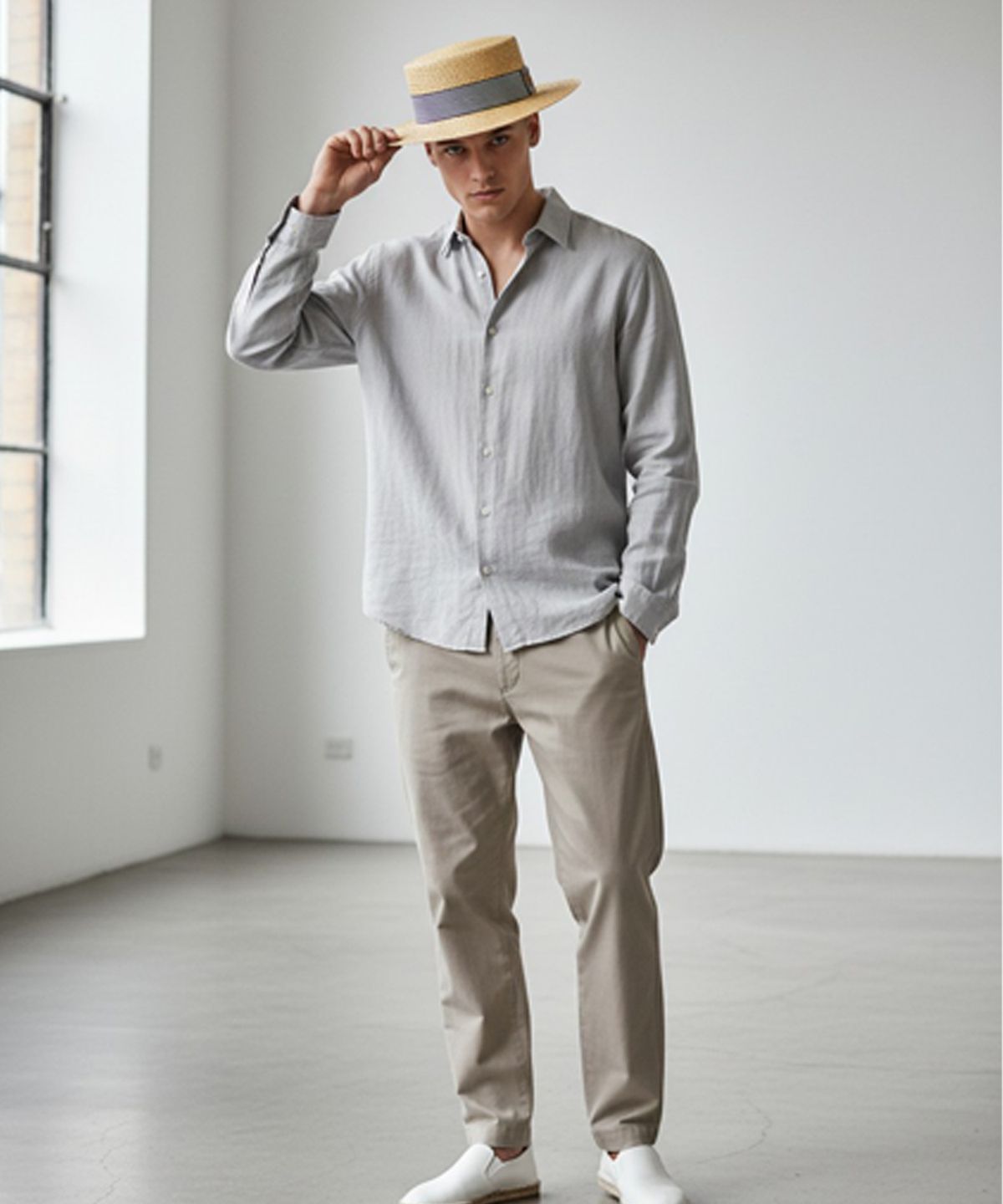 유니버셜 케미스트리(UNIVERSAL CHEMISTRY) Stripe Line Beige Panama Hat 파나마햇