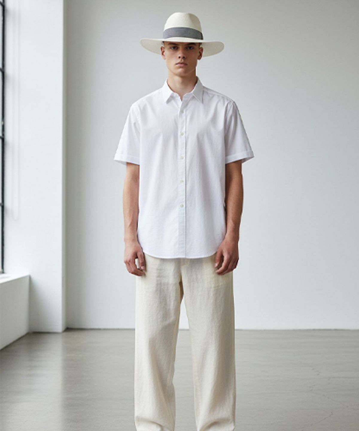 유니버셜 케미스트리(UNIVERSAL CHEMISTRY) Stripe Line White Long Fedora 파나마햇