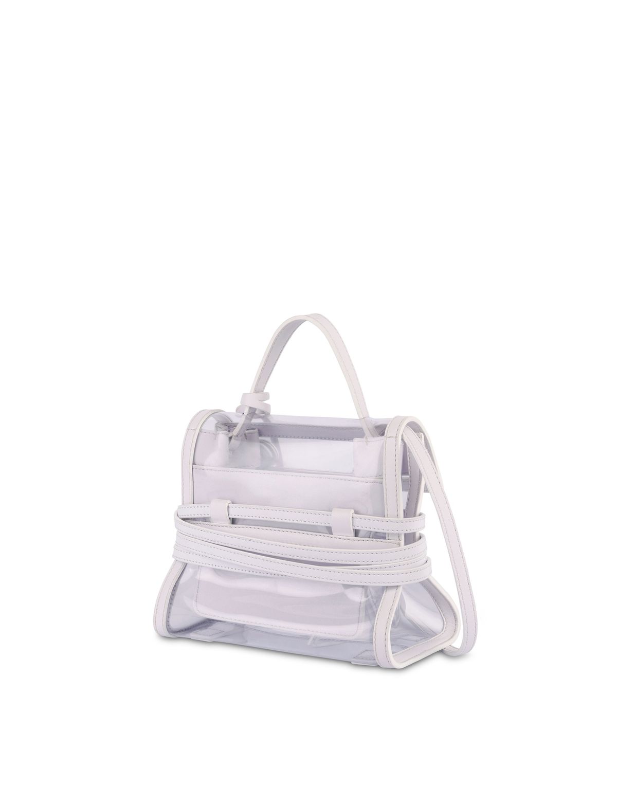 모스키노(MOSCHINO) 타이 미 PVC&레더 스몰 핸드백 WHITE