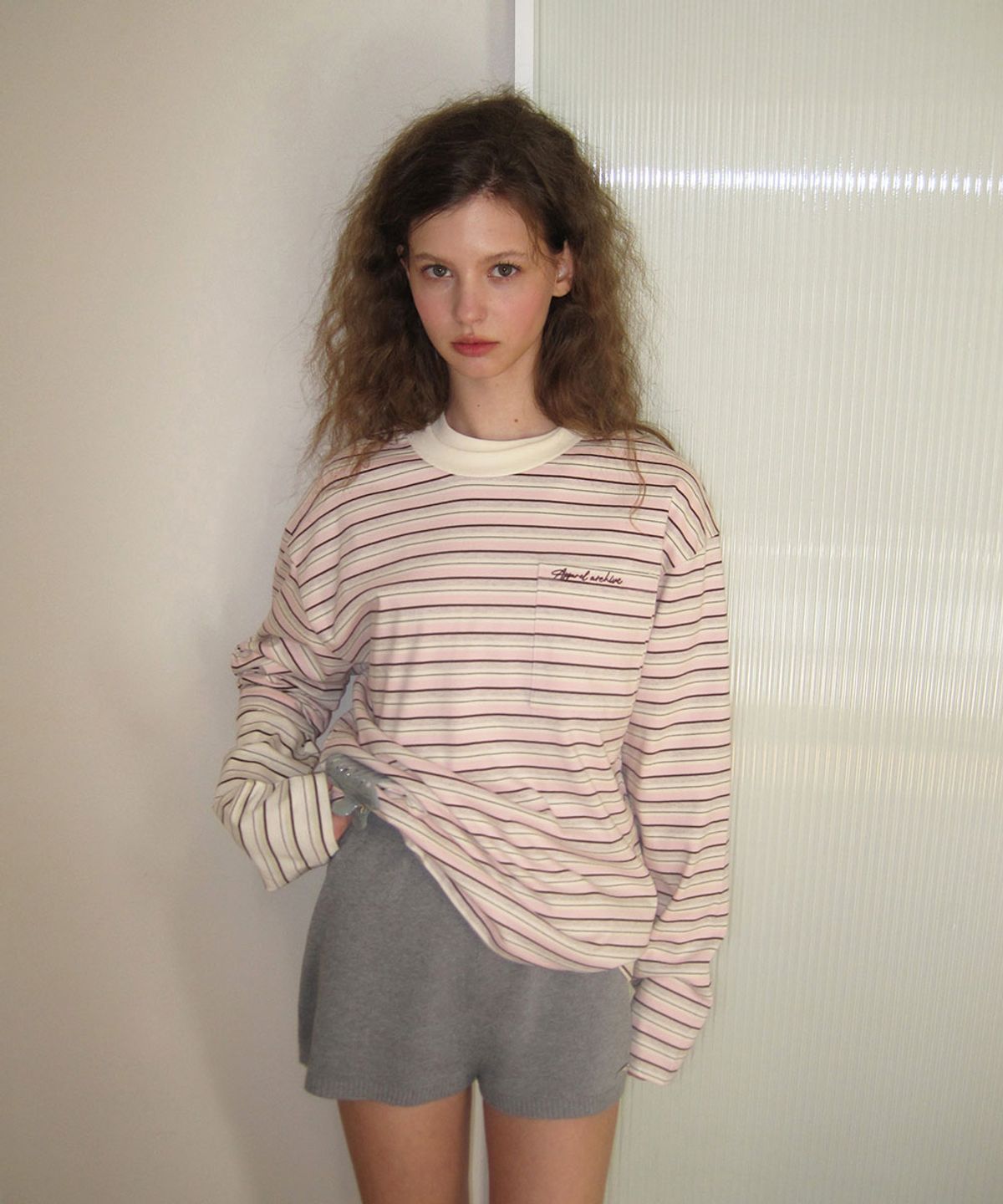 어패럴아카이브(APPAREL ARCHIVE) Bagle stripe long sleeve tee - Pink